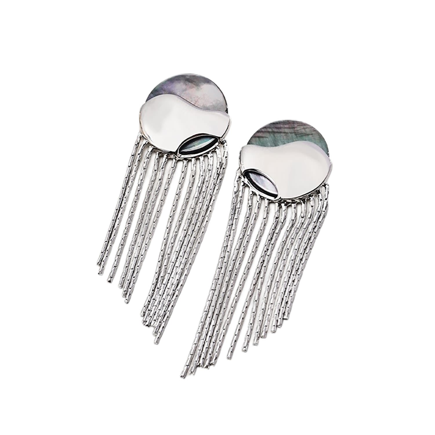Ms. Donna Women's Silver Black Shell With Gold Tassel Earrings In Silver