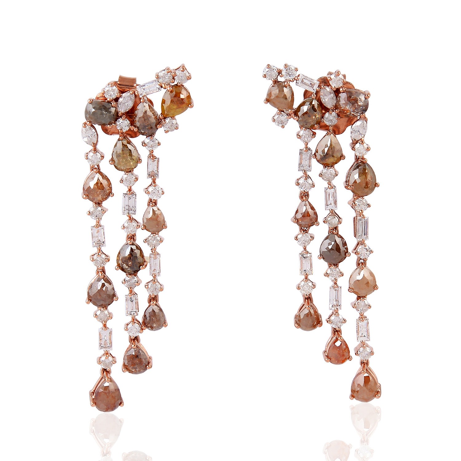 Women’s Rose Gold / White / Brown Gold Rose Gold Ice Diamond Chandelier Earrings Hanamade Artisan