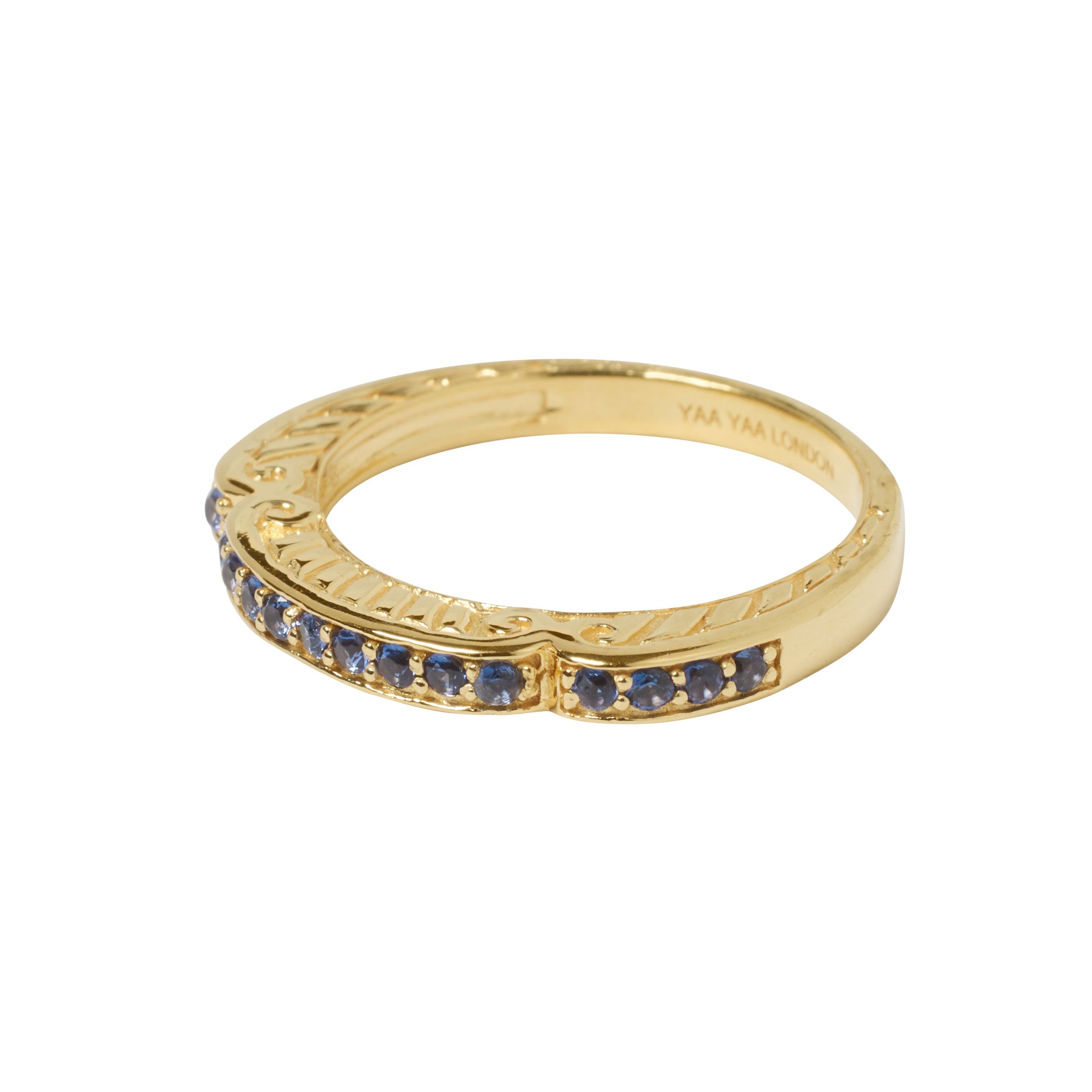 Yaa Yaa London Women's Blue Jeweled Stacking Gold Ring - Tanzanite Zircon In Blue