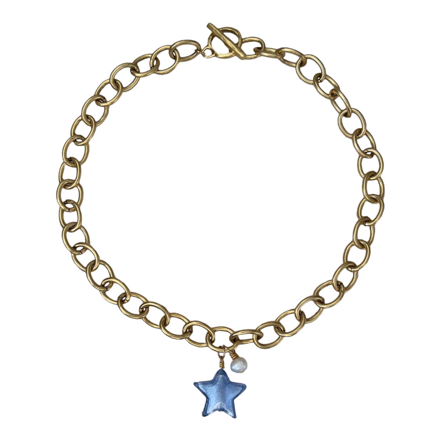 Women’s Gold / Blue Lille Glass Star Necklace - Baby Blue Sccollection