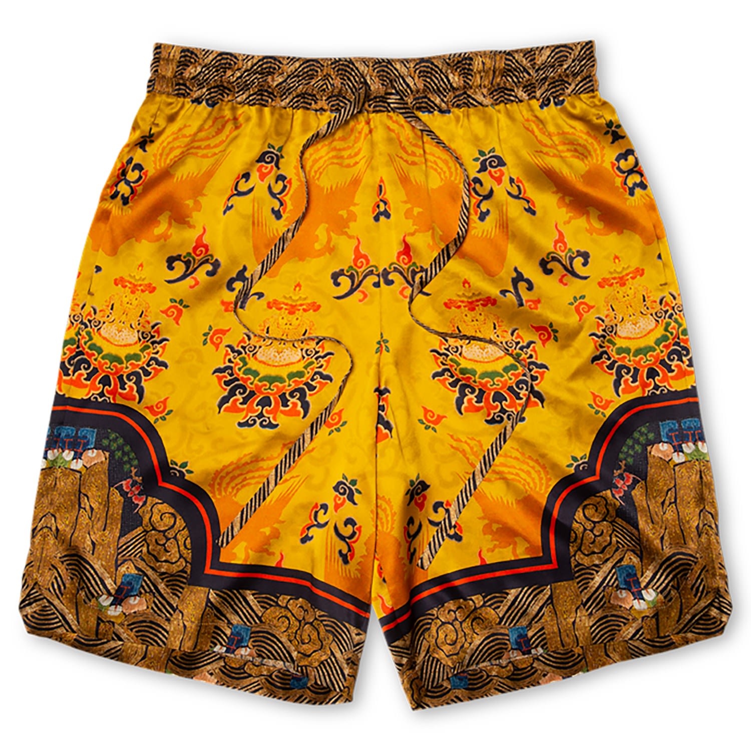 Men’s Yellow / Orange Traditional Silk Shorts In Yellow Large Ning Dynasty