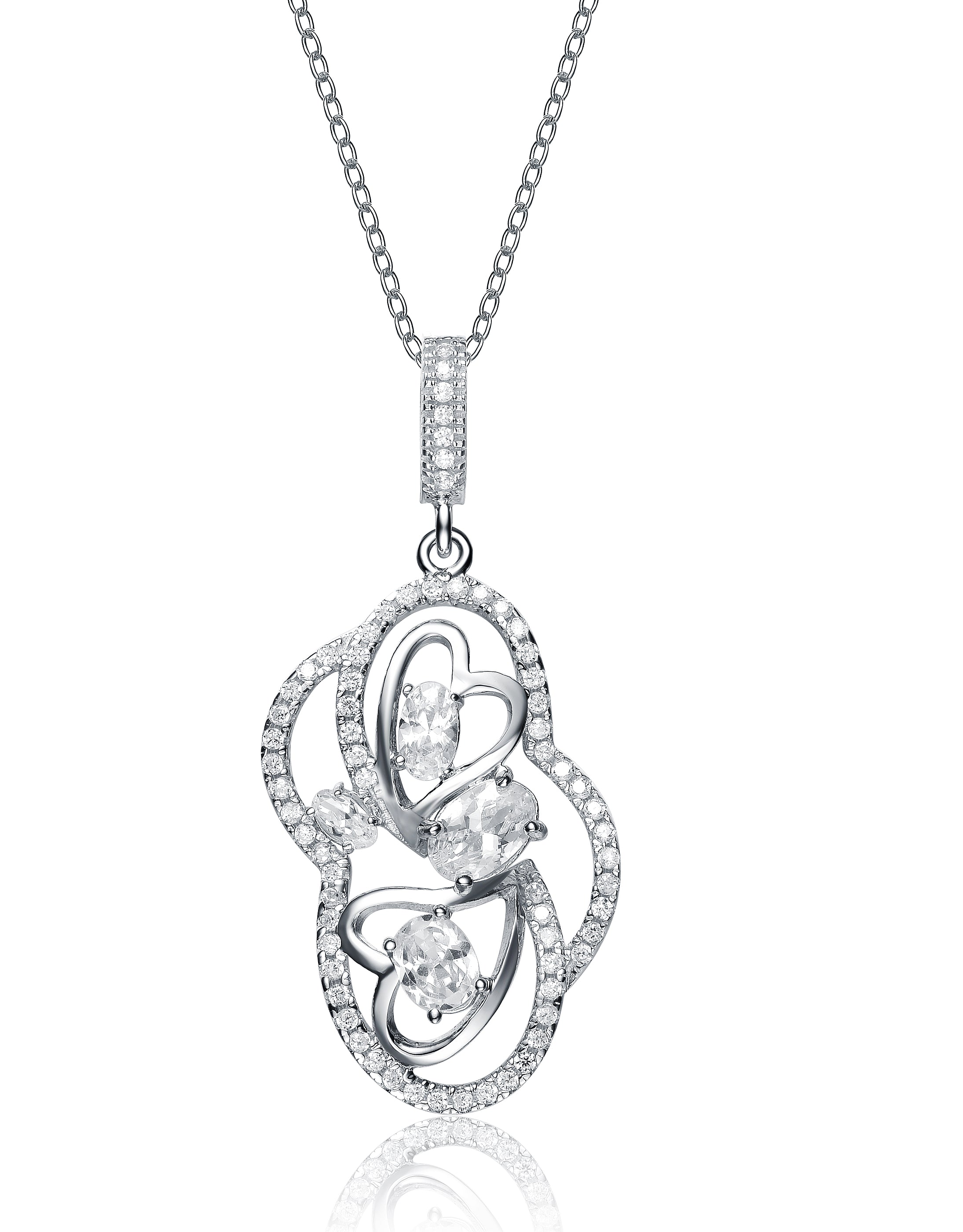 Genevive Jewelry Women's White / Silver Sterling Silver Clear Cubic Zirconia Avant-garde Necklace In Multi