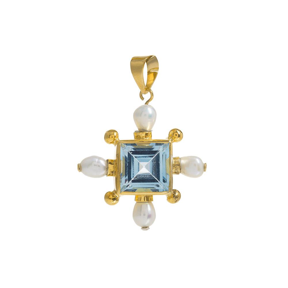 Women’s Blue / Gold Blue Topaz Cross Pendant Freya Rose