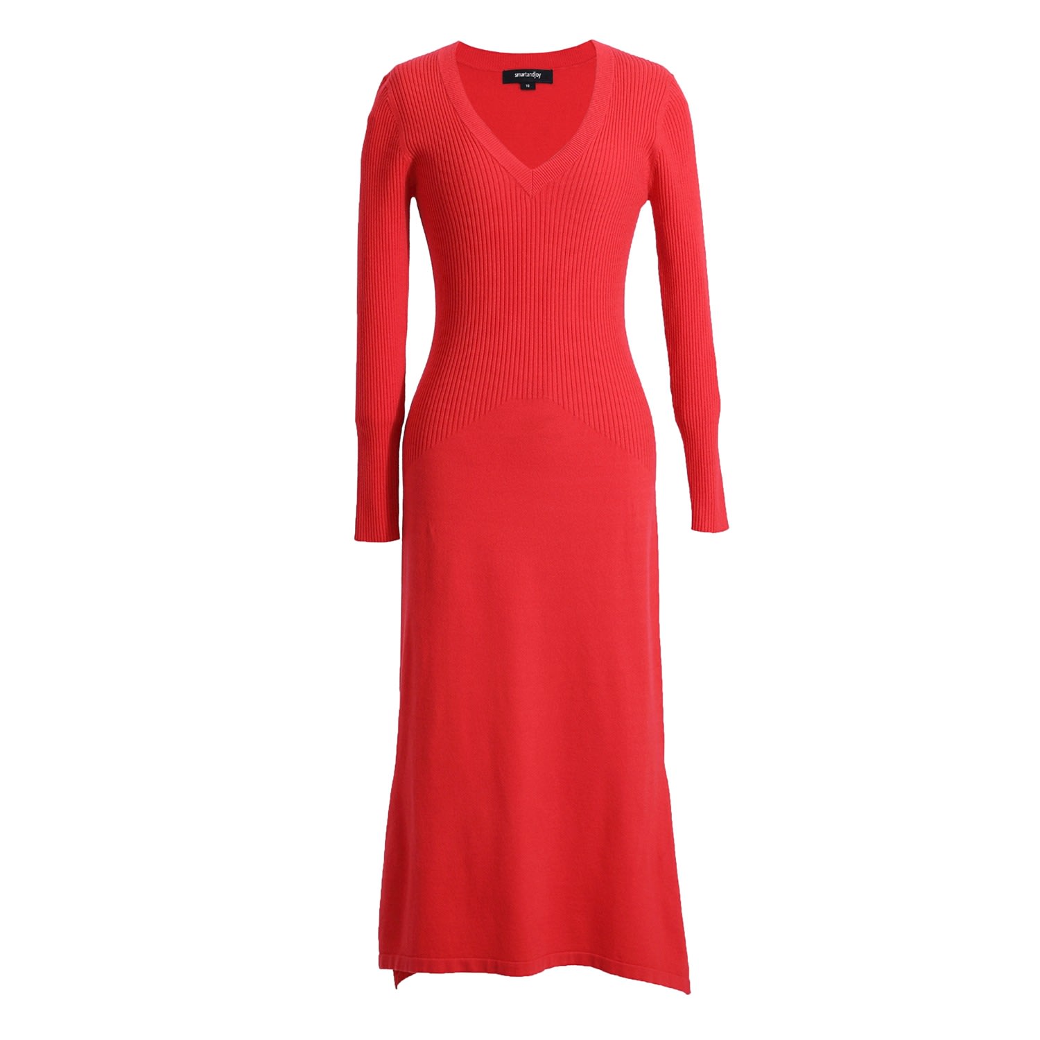 Smart And Joy Women's Slim V-neck Sweater Midi Dress - Red In Red