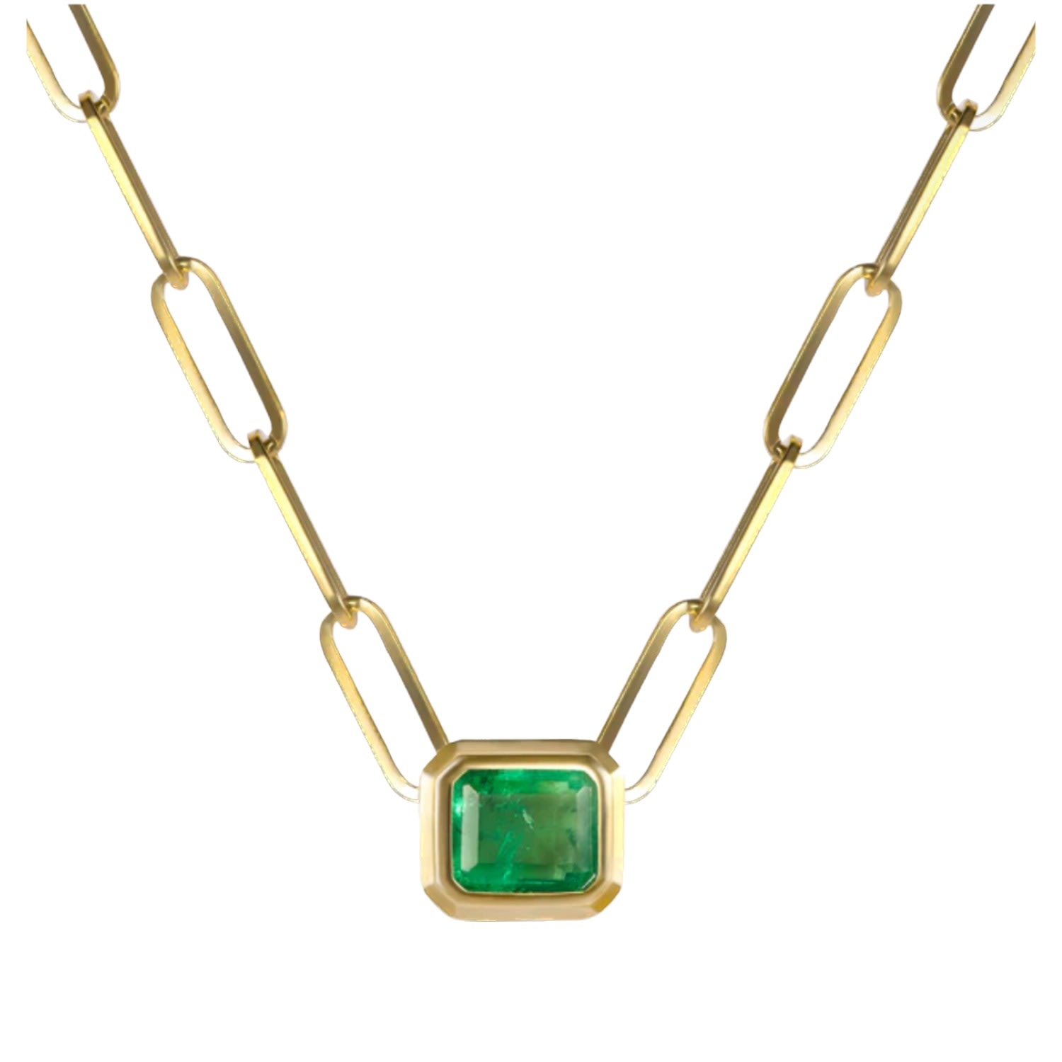 Women’s Gold Paperclip Chain Emerald Bezel Necklace Selen Jewels