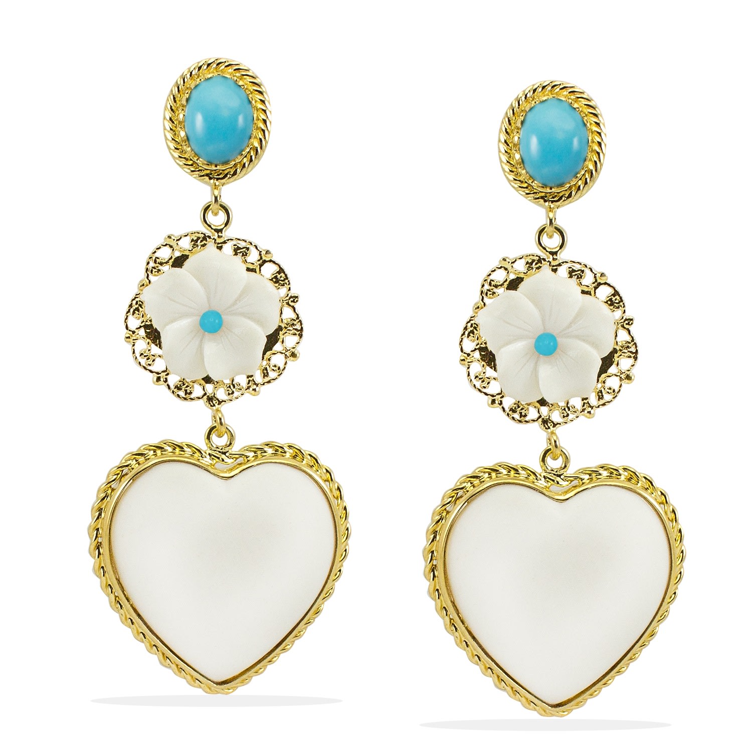 Vintouch Italy Women's White Mamma Mia Turquoise Statement Earrings In White