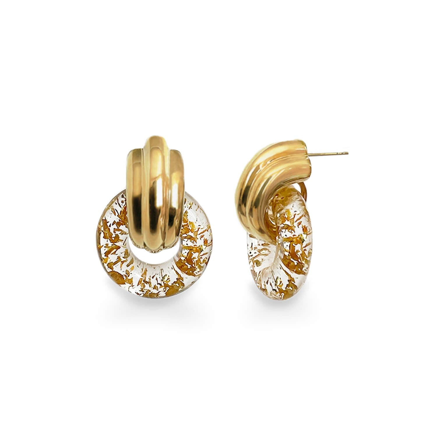 Gold & Honey Women's Donut Door Knocker Earrings In Clear With 24k Gold Leaf In Gold