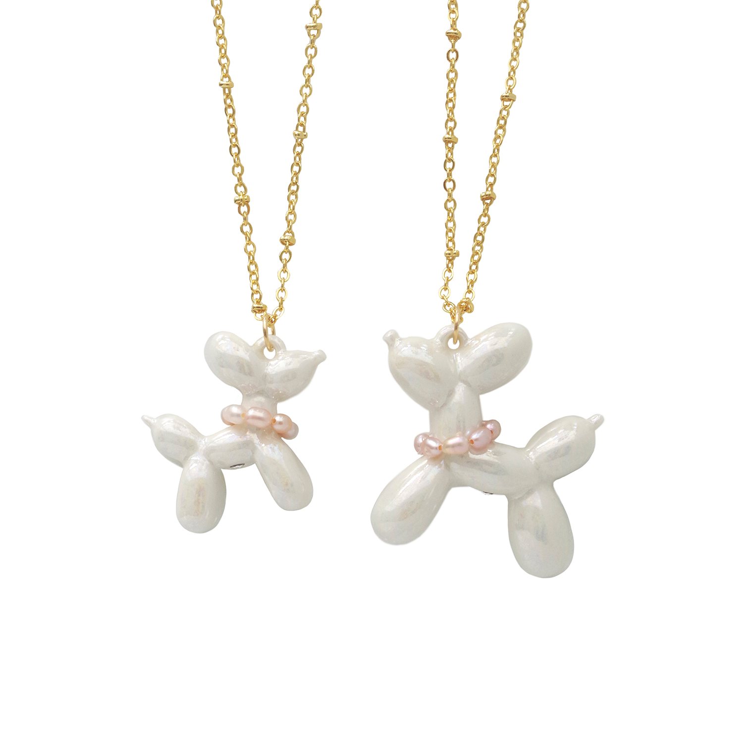 Poporcelain Women's White / Gold Pearly White Porcelain Balloon Doggie Necklace