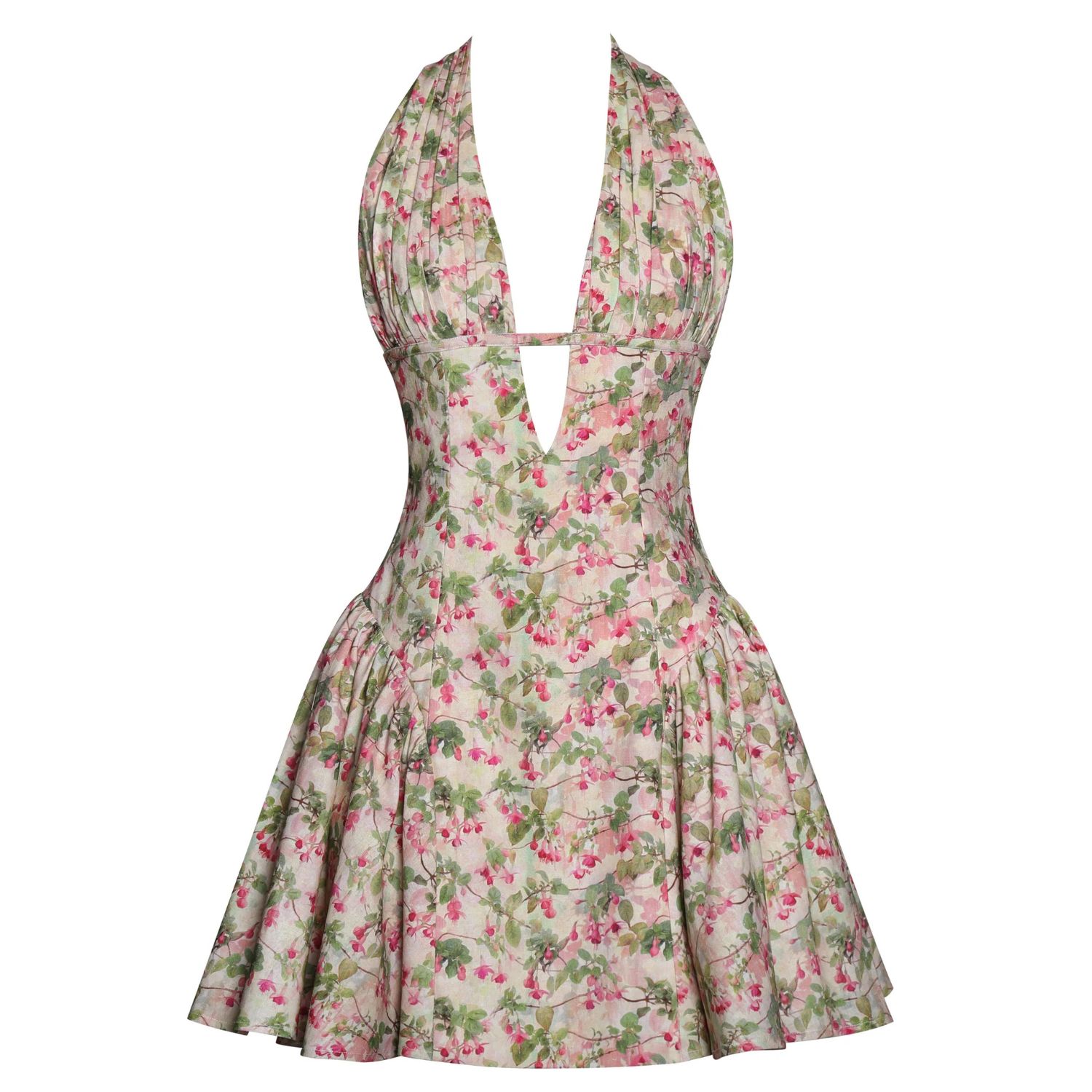 Miss Circle New York Women's Mackenzie Green & Pink Floral Print Halter Linen Mini Dress In Green/pink
