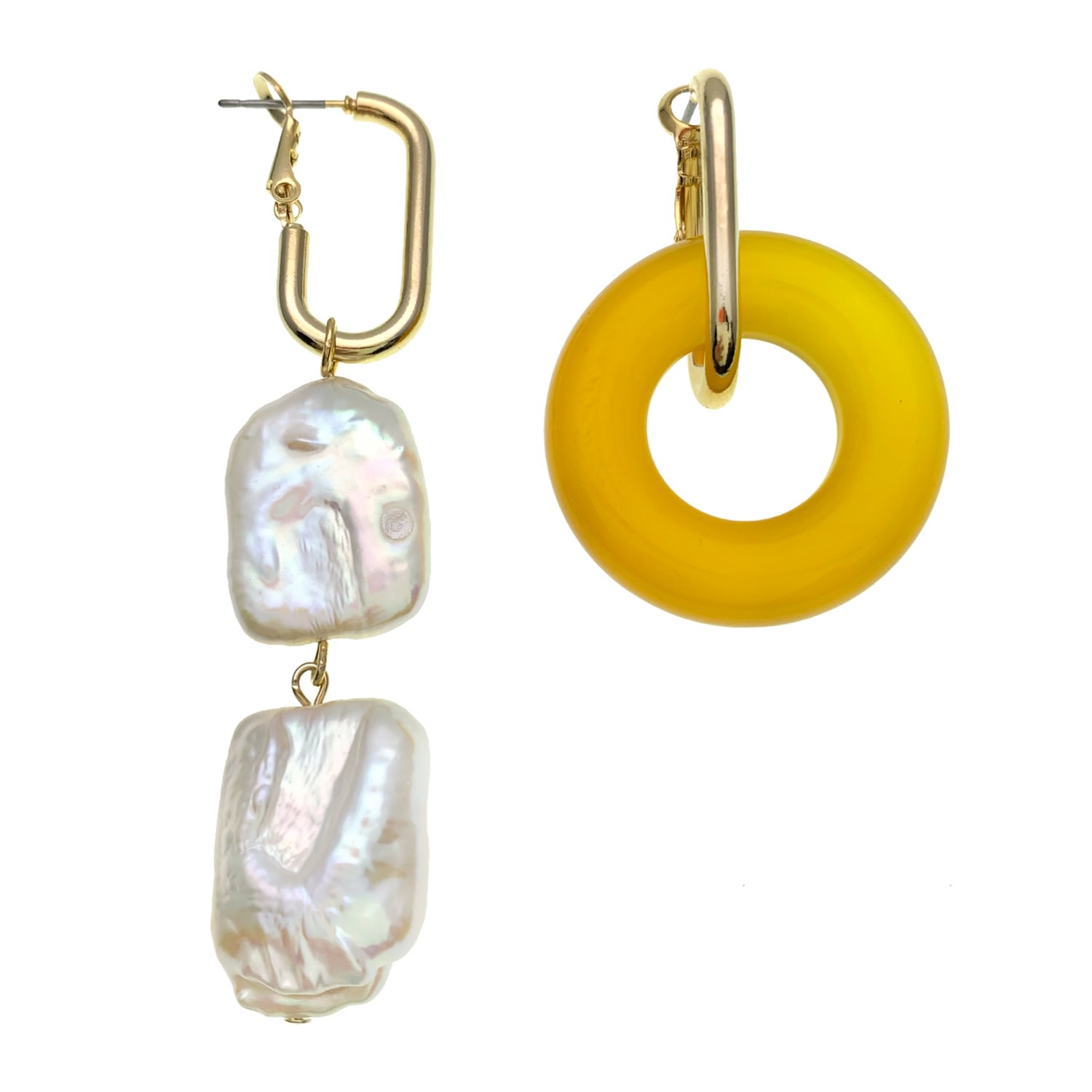 Farra Women's Round Olive Jade & Flat Freshwater Pearls Asymmetric Clip On Earrings In Green