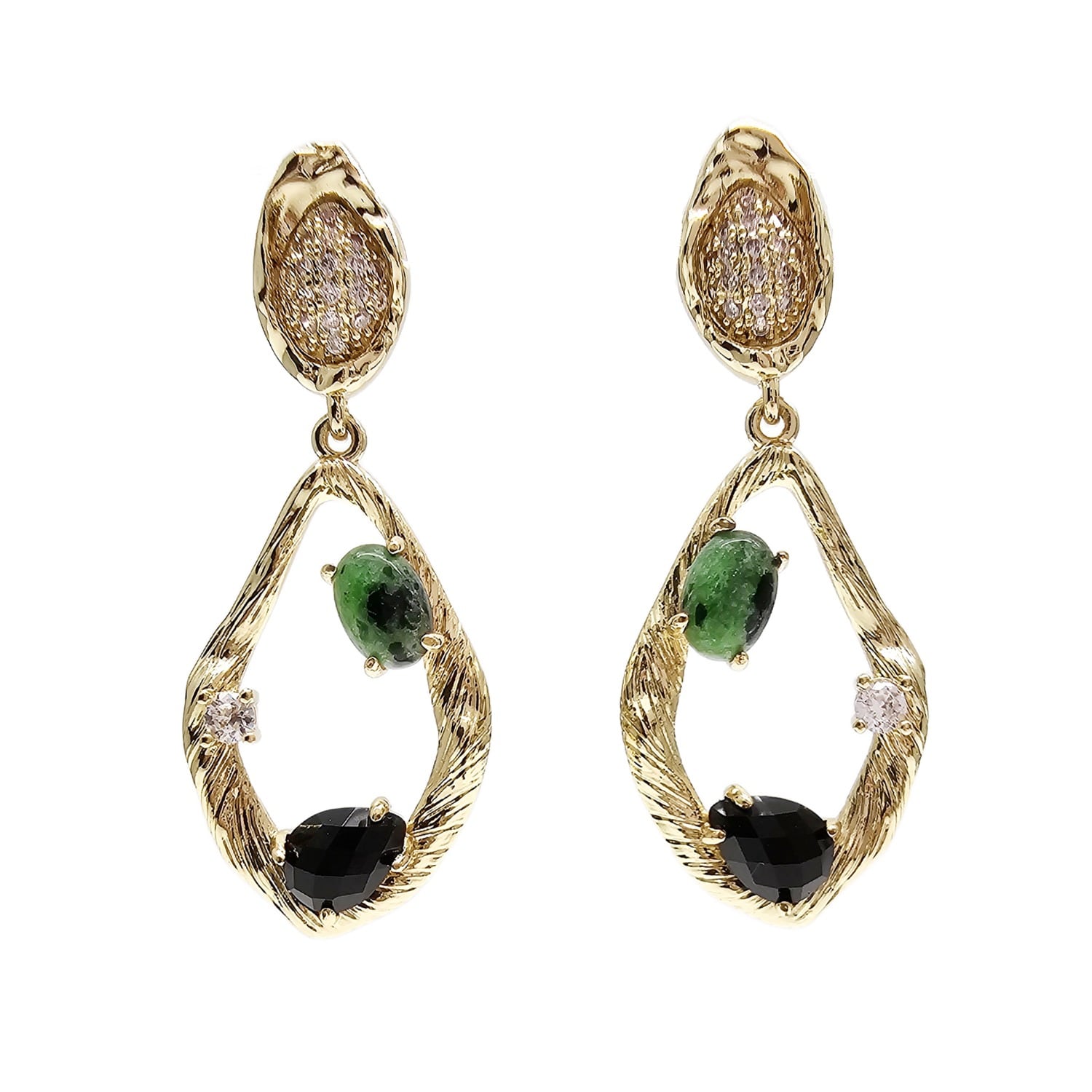 Farra Women's Elegant Green Epidote And Black Agate Drop Earrings In Green