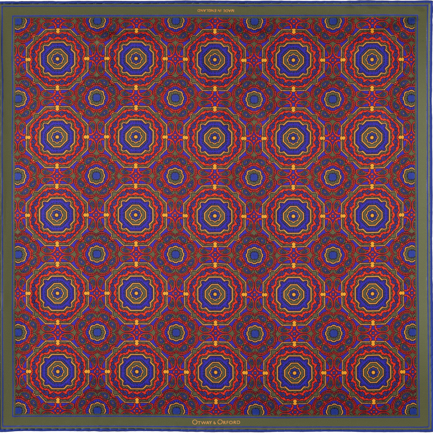 Otway & Orford Men's Red / Blue / Gold 'whirligig' Medallion Silk Pocket Square In Red, Green, Blue & Gold. Full-si In Multi
