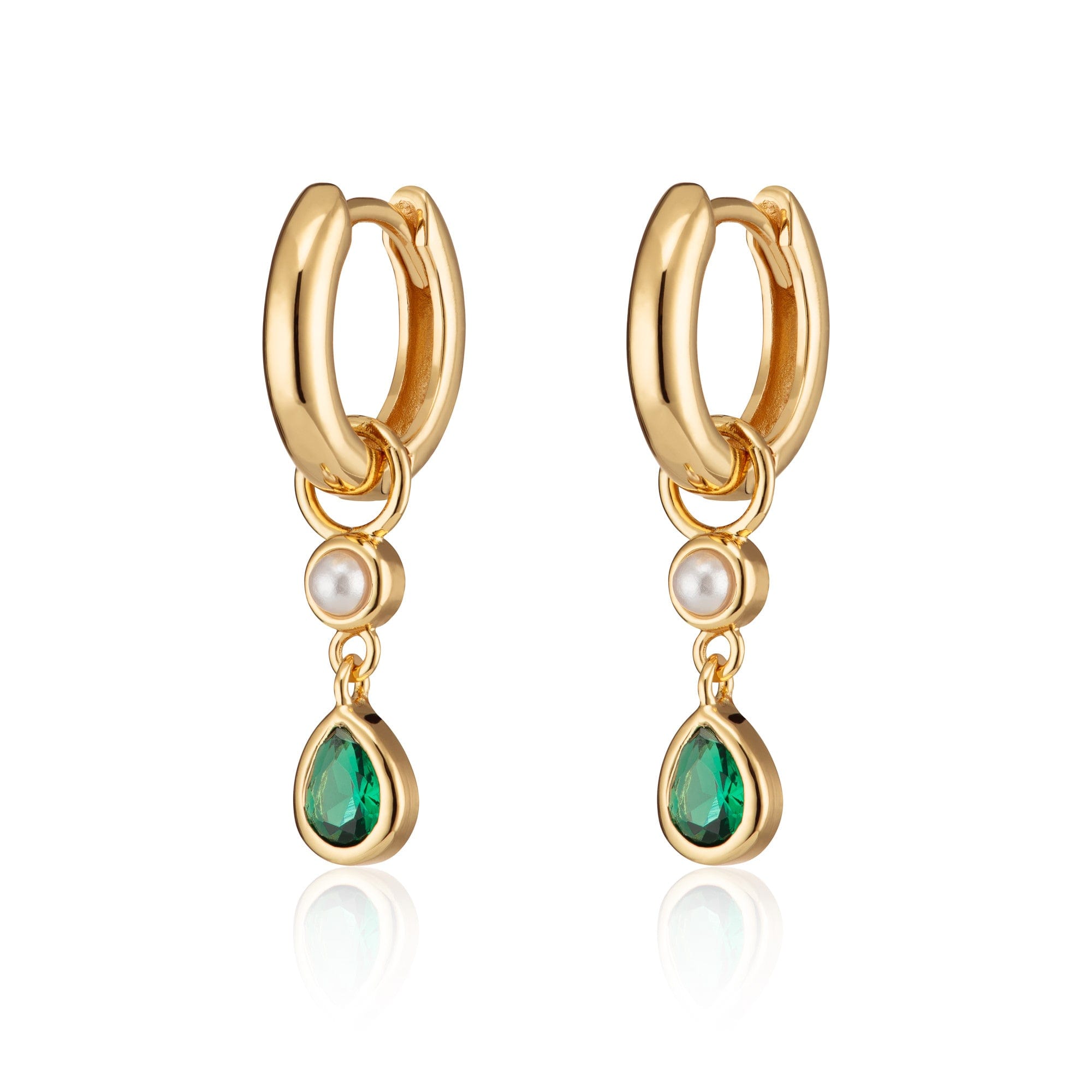 Scream Pretty Women's Gold Emerald Green Teardrop & Pearl Charm Hoop Earrings