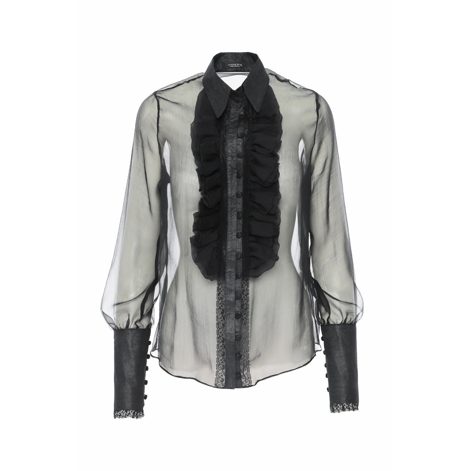 Avenue No.29 Women's Silk Ruffle Buttoned Down Shirt – Black In Black