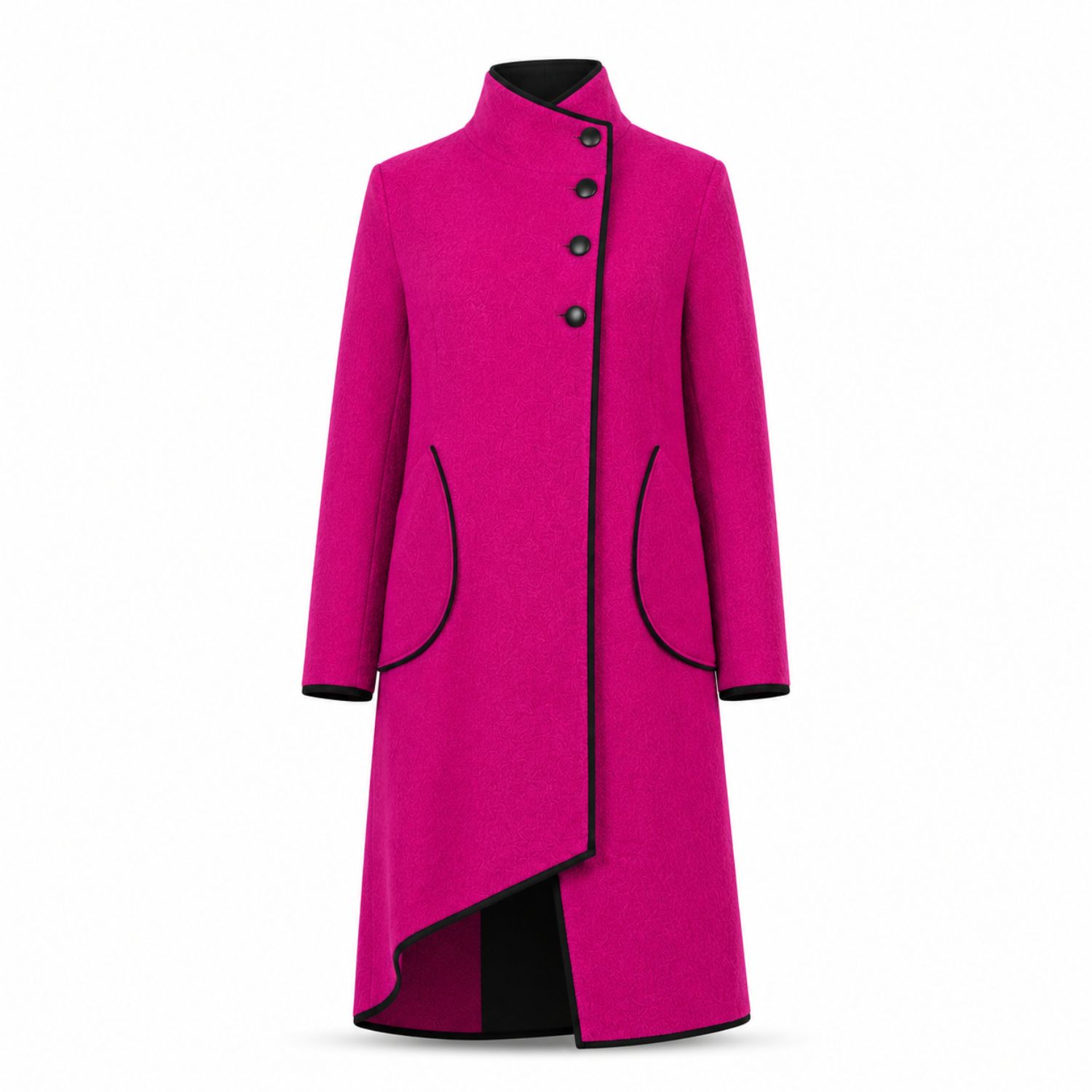 Nikka Place Women's Boiled Wool Buttoned Cardigan With Big Pockets In Hot Pink Color