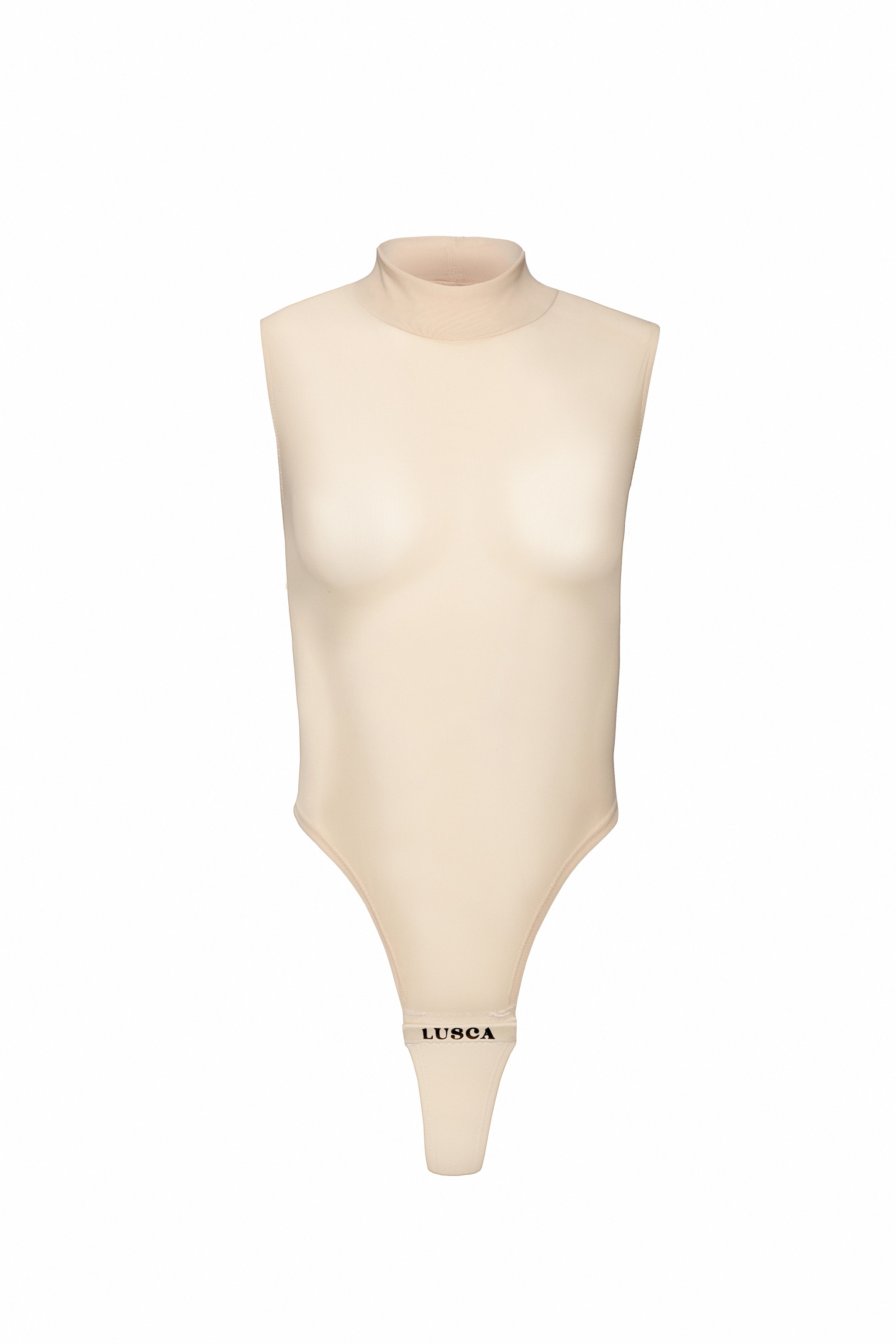 Lusca Women's Neutrals Linzy Mesh Mock Neck Thong Magnetic Bodysuit