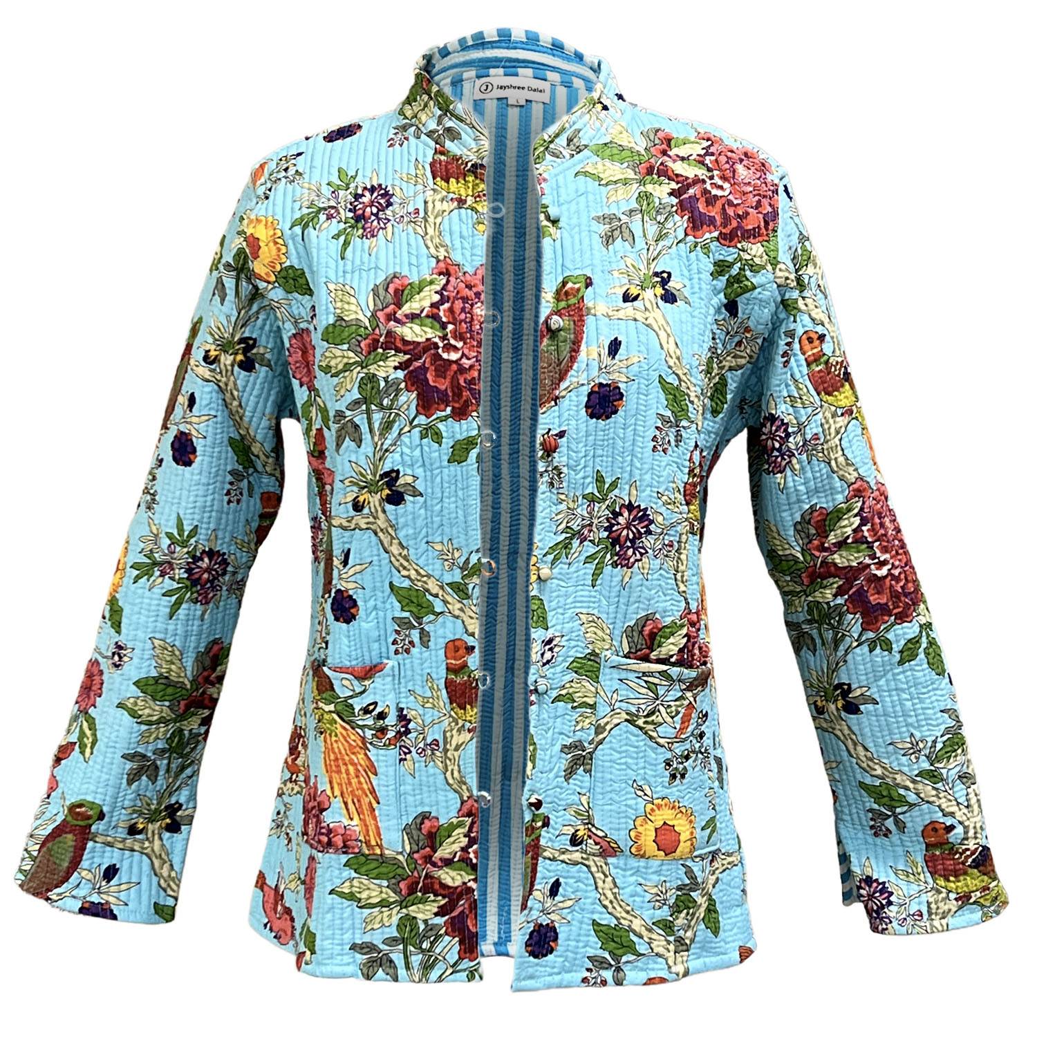 Jayshree Dalal Women's Blue / Pink / Purple Quilted Tropics Jacket In Turquoise In Blue/pink/purple