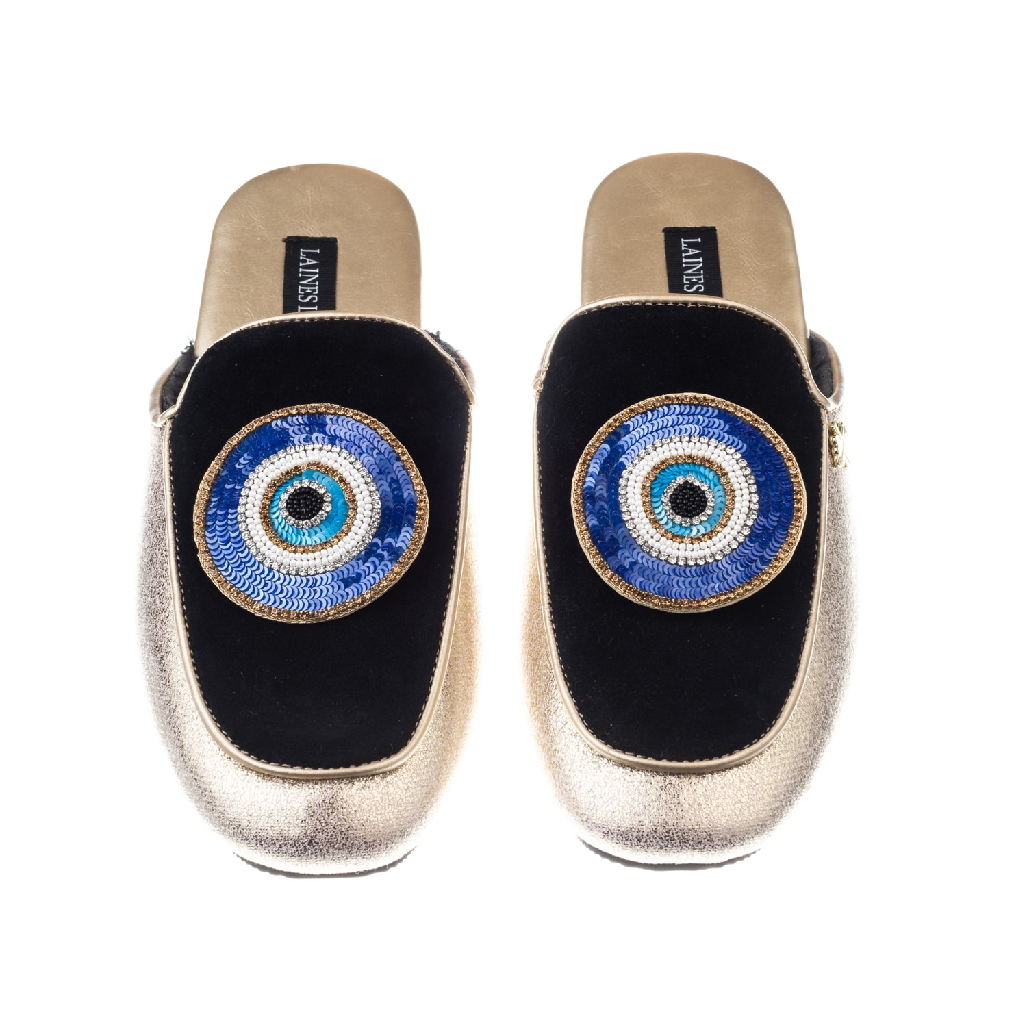 Women’s Black / Gold Classic Mules With Double Evil Eye Brooches - Black & Gold Medium Laines London