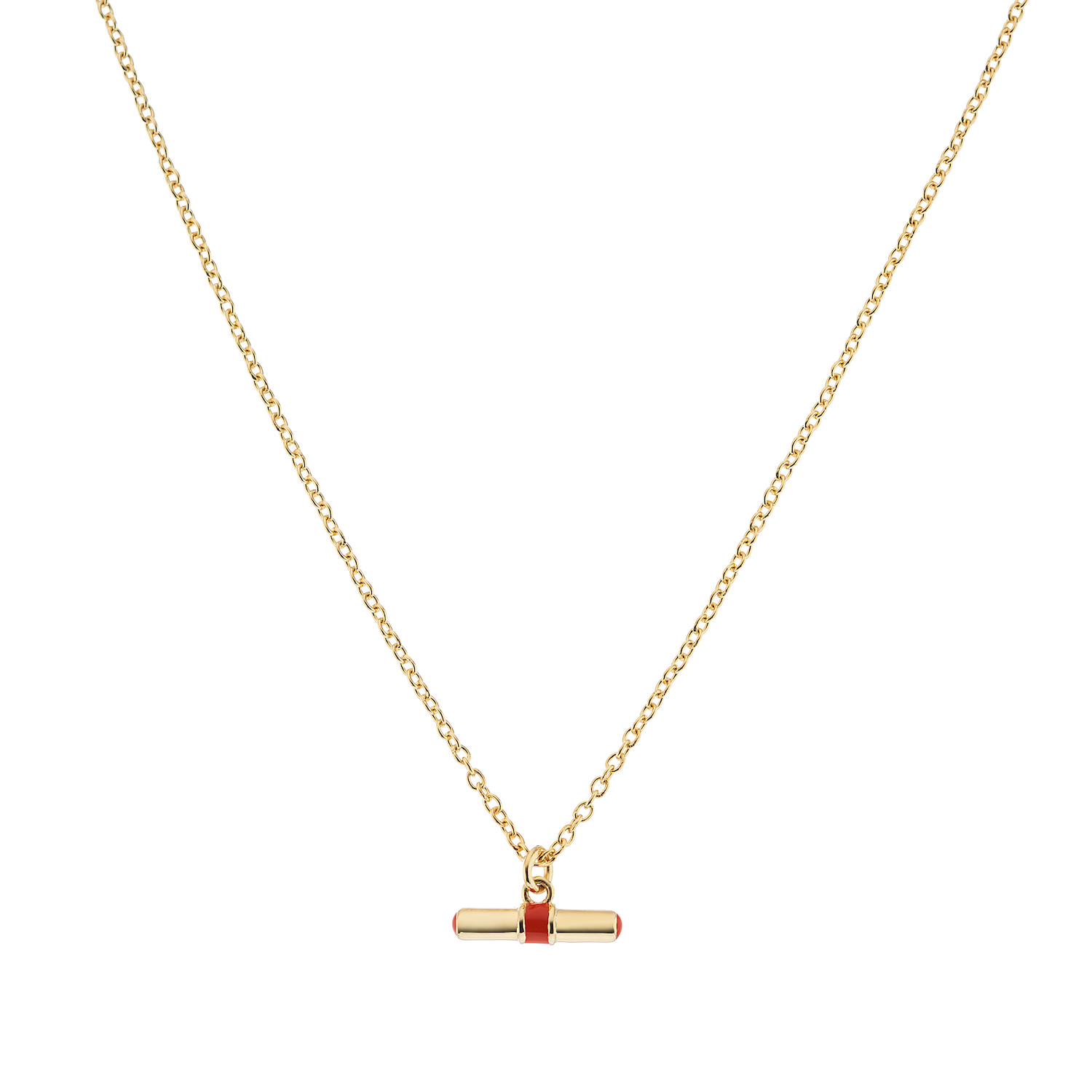 Auree Jewellery Women's Gold / Red Havana Gold & Tomato Red Enamel T-bar Necklace