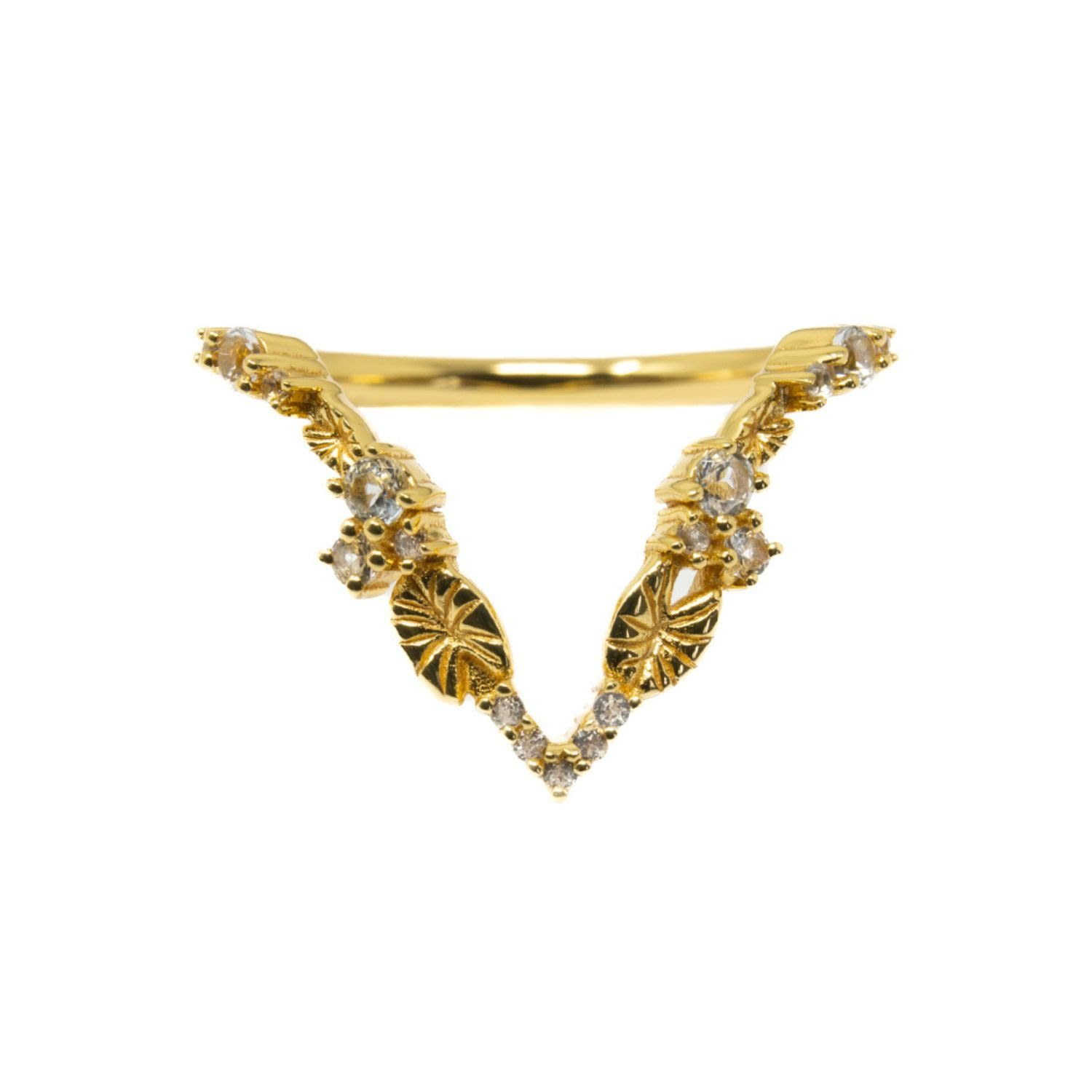 Women’s Lilypad Ring- White Topaz- Gold Nasi Silver