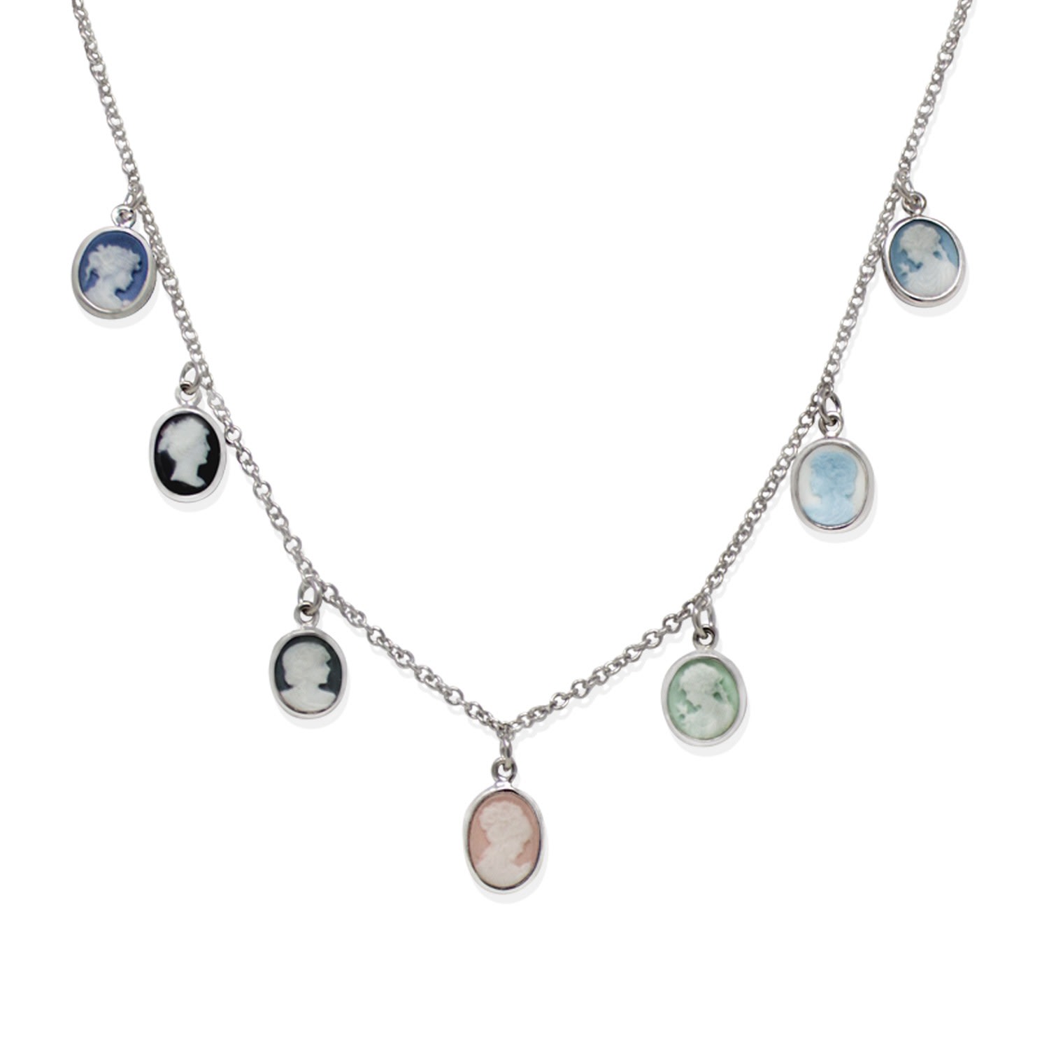Vintouch Italy Women's Mini Cameo Multicolor Necklace In Gray