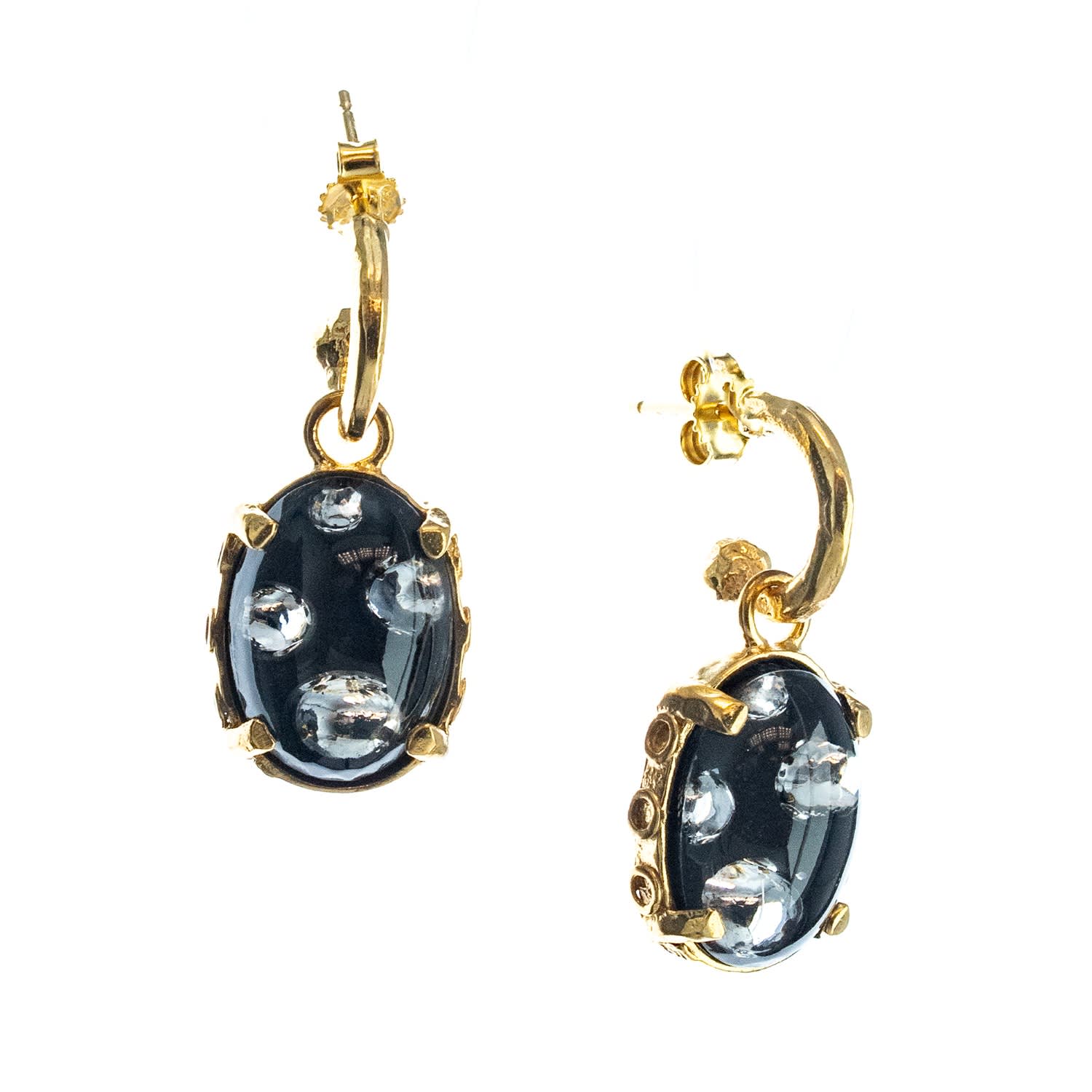 Gem Kingdom Women's Black / Gold / Silver Gold Plated Earrings -  Black And Silver In Multi