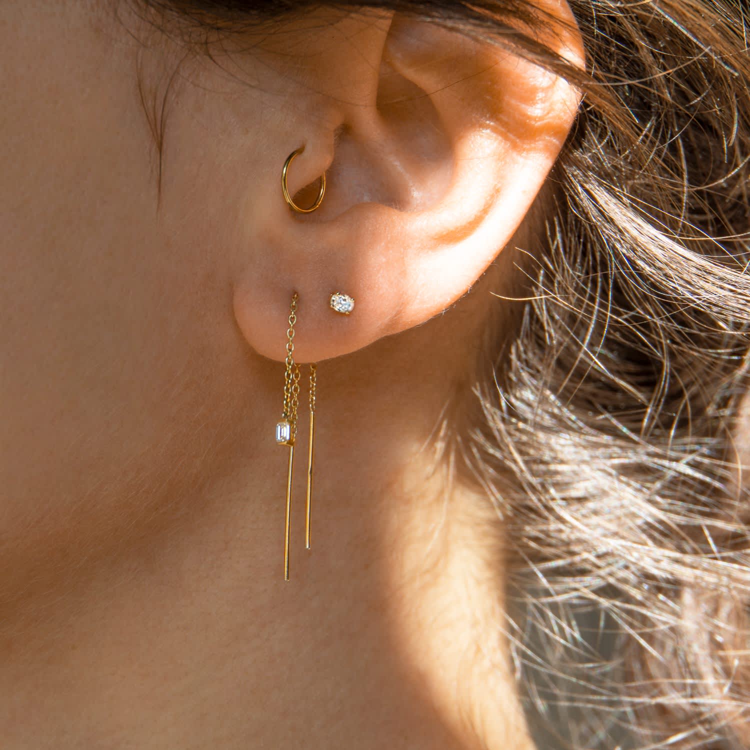Oval Diamond Threader Earrings Solid Gold Pair AiANA Wolf Badger