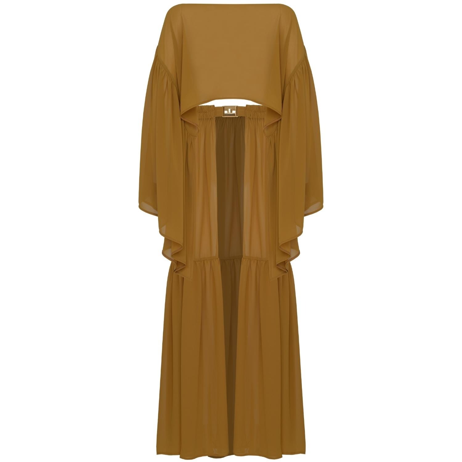 Women's Comely Chiffon Two Piece Beach Cover Up With Ruffles In Gold | Xs/S | Antoninias