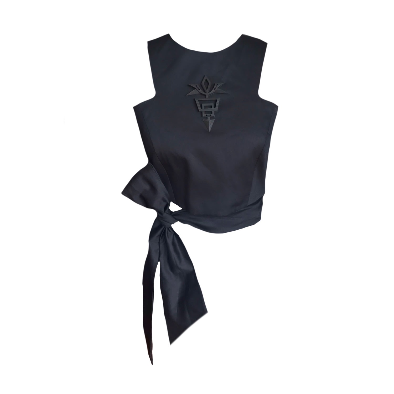 Women’s 3D Printed Wrap-Around Black Top Small Mirimalist