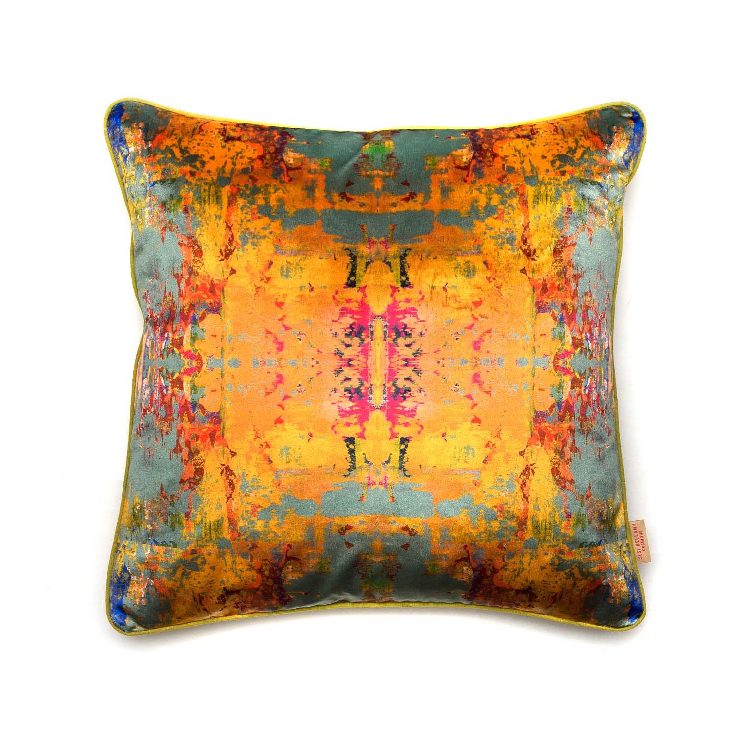 Grey / Blue / Pink Grey Stucco Kaleidoscope Velvet Cushion Susi Bellamy