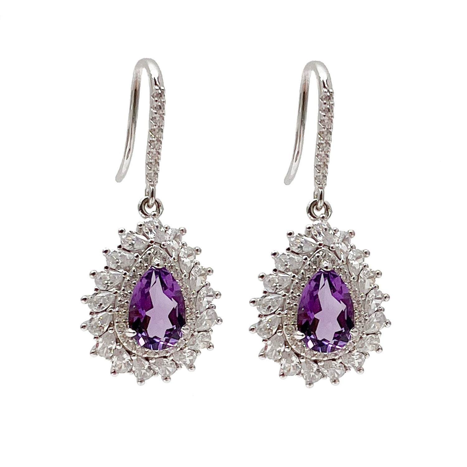 Women’s Pink / Purple / Silver Teardrop Amethyst Stone Sterling Silver Earrings Ms. Donna