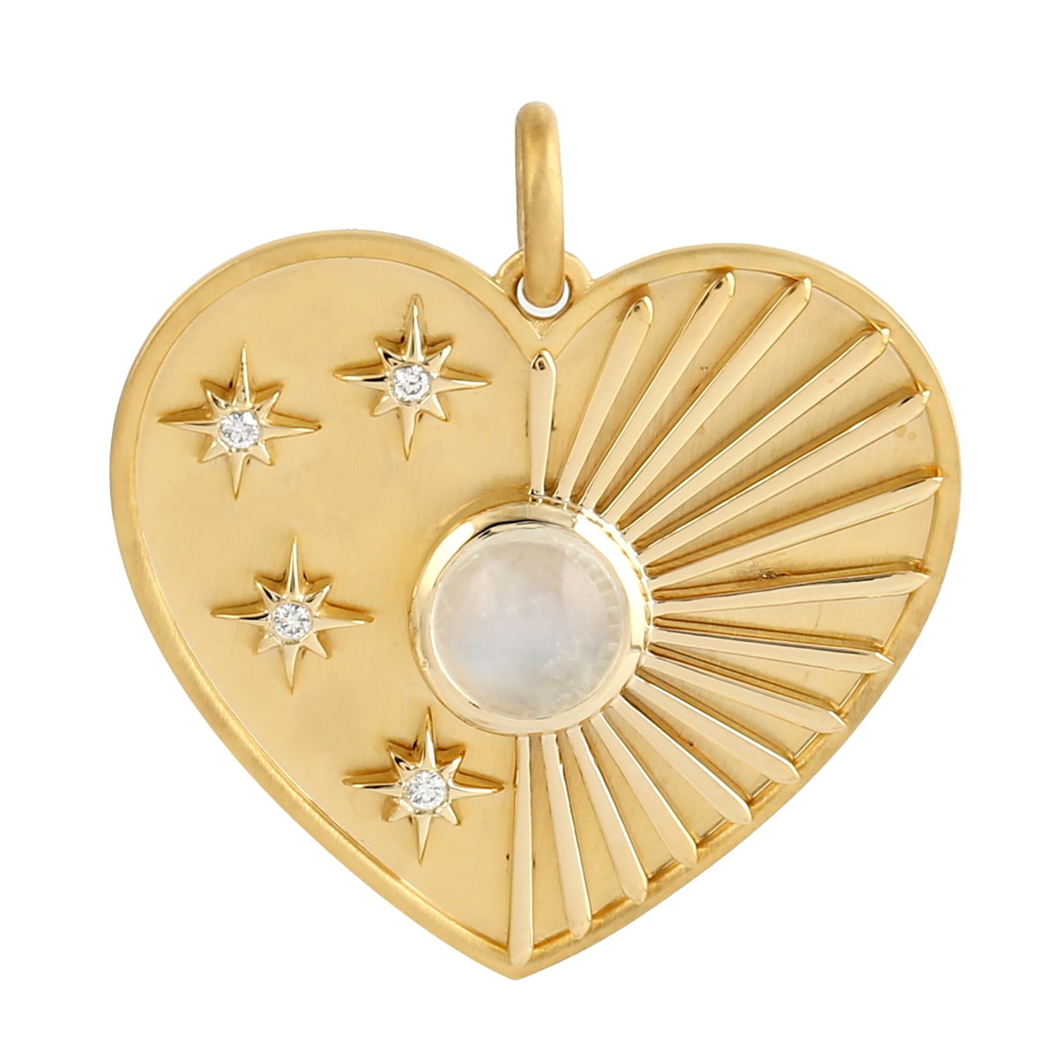 Women’s Gold / White 14K Gold With Diamond & Moonstone Heart Sunrise In Star Accent Charm Pendant Artisan