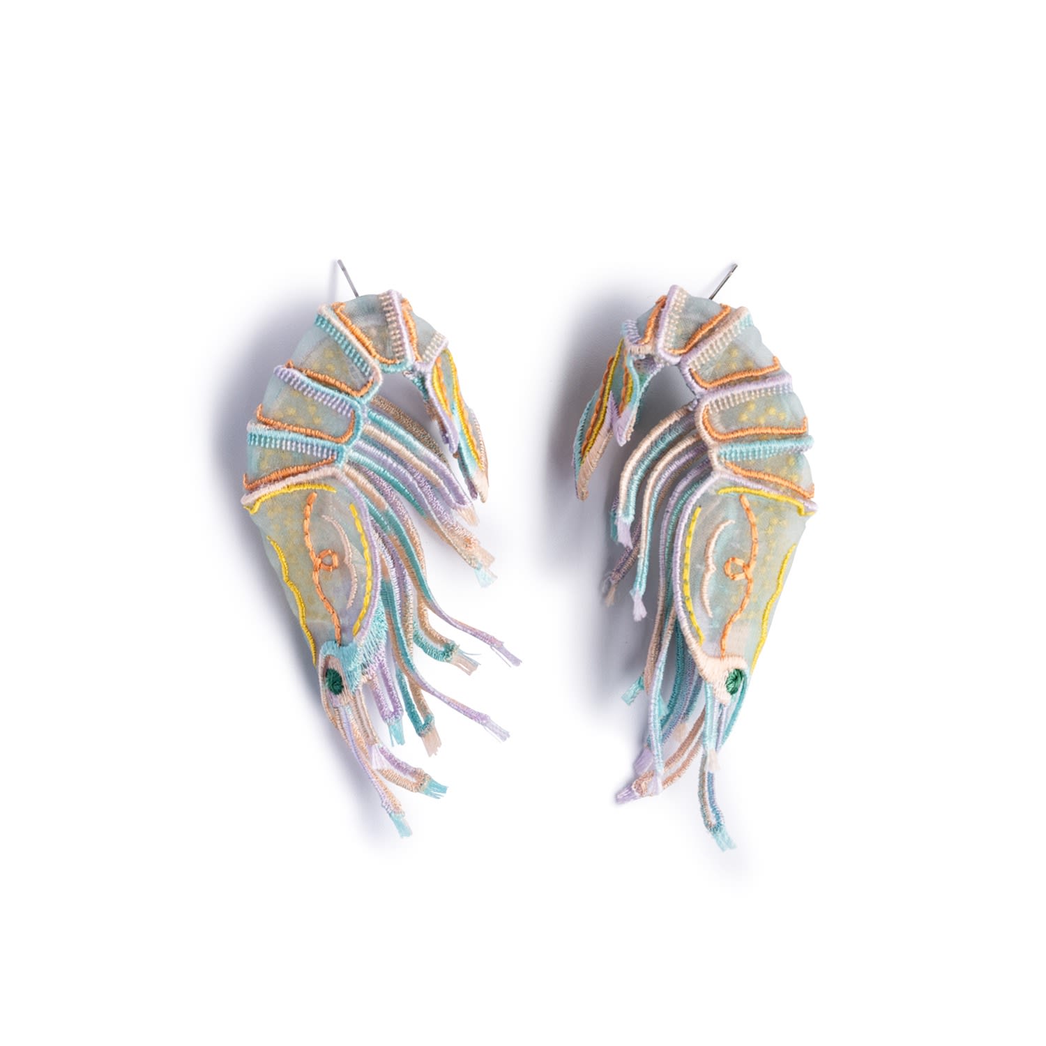 Nana Watanabe Women's Blue Shrimps Embroidery Earrings - Aqua In Blue