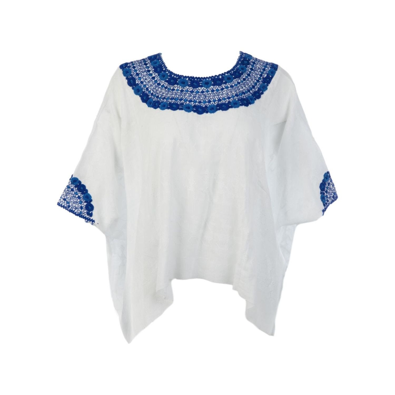Larkin Lane Women's Blue / White Evelyn Embroidered Top From Guatemala - Blue, White In Blue/white