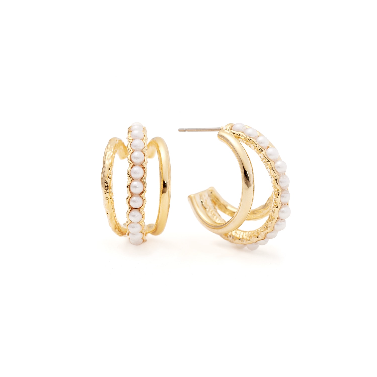 Women’s Triple Pearl Hoops Gold Shabella Nyc