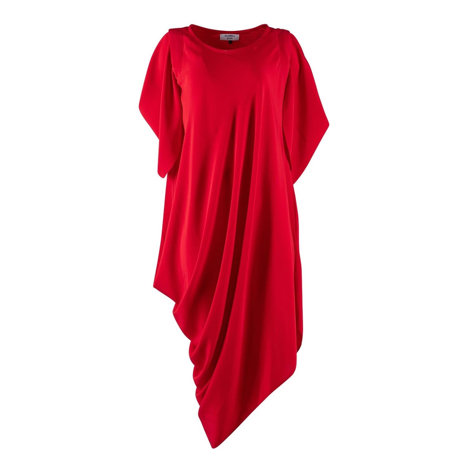 Women's Red Draped Dress With Detachable Sleeves | Large | Monessa Joan