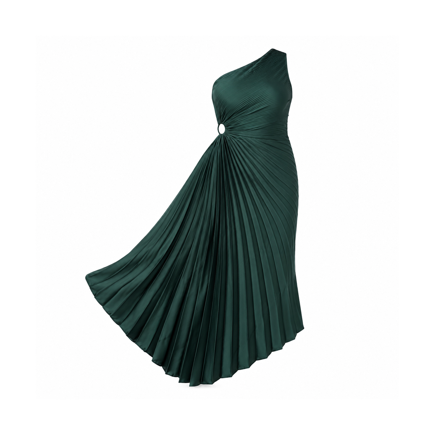 Aoife One Shoulder Pleated Midi Dress Emerald | Girl In Mind