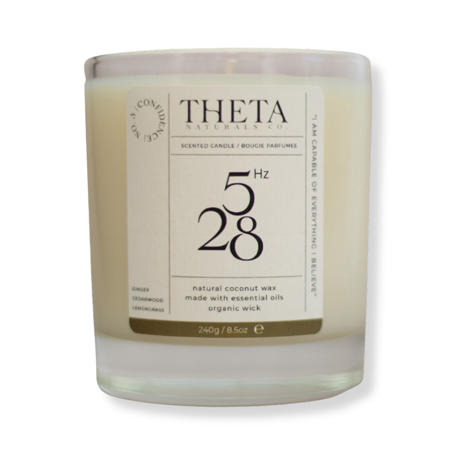 Neutrals 528Hz Confidence Candle - Lemongrass, Ginger Root & Cedarwood Theta Naturals Co.