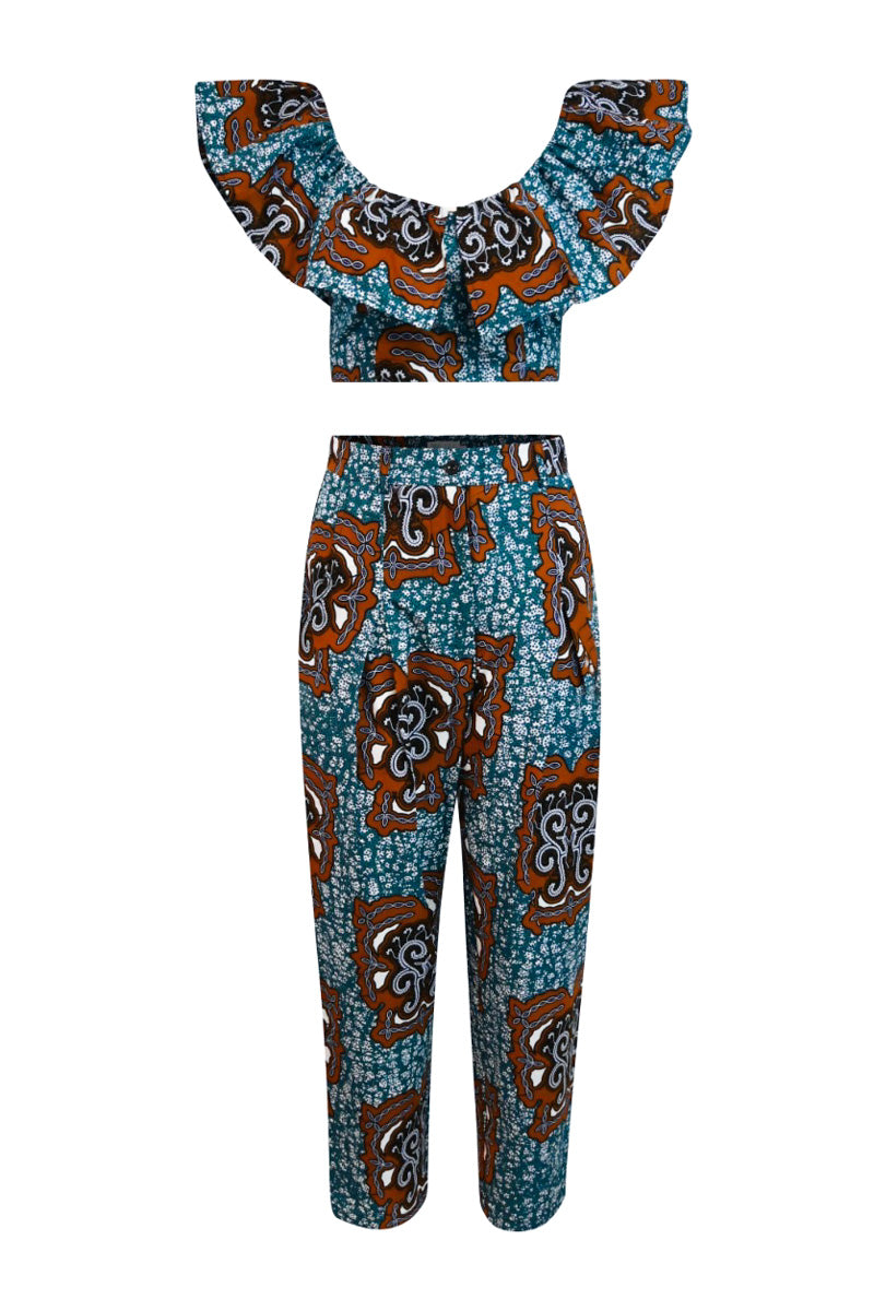 Adaora Tapered Leg Twin Set Blue Cerulean Tortoise Back Print Tropicana Large Oliveankara