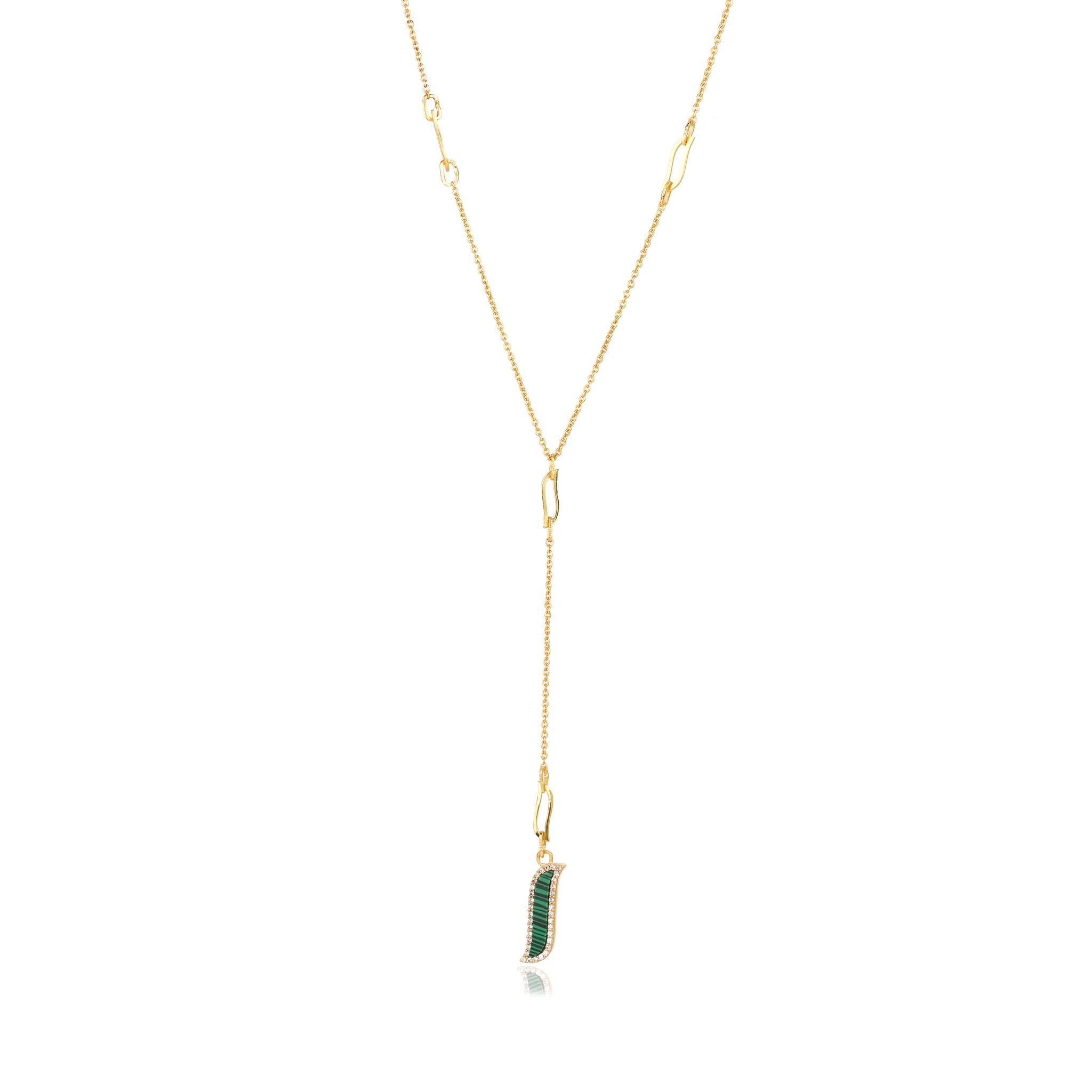 Women’s Gold / Green Lariat Necklace - Malachite - Wave Symphony Lila Rasa