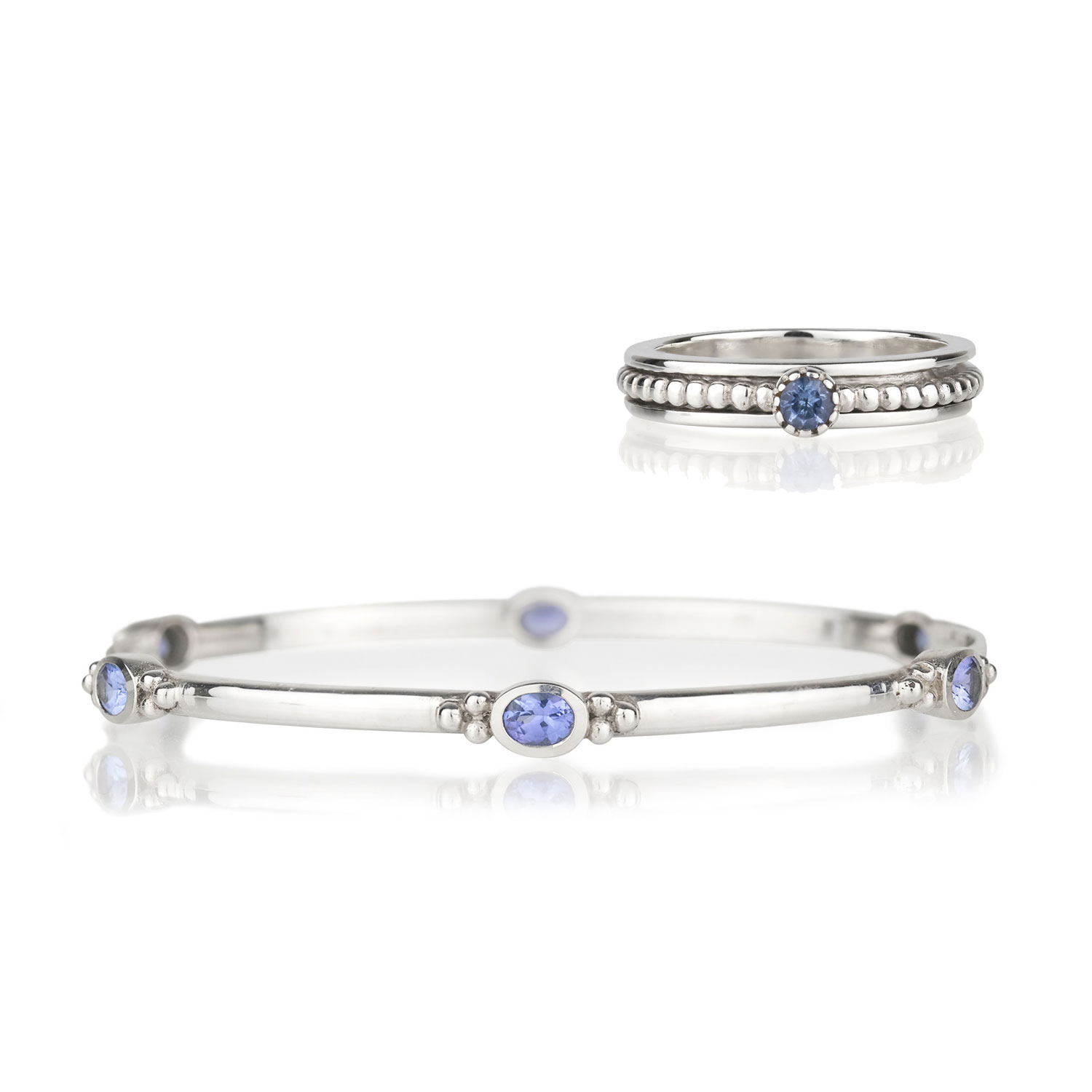 Women’s Blue / Silver Lalita Silver Spinning Ring & Holi Jewel Silver Bangle Gift Set - Tanzanite Charlotte’s Web Jewellery