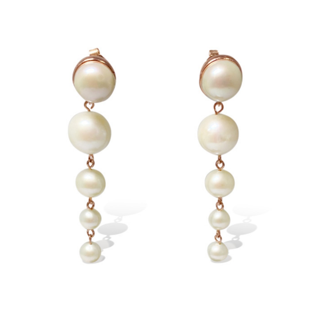 Women’s Silver Perle 5 Drop Fresh Water Pearl & Rose Gold Earrings Fv Jewellery