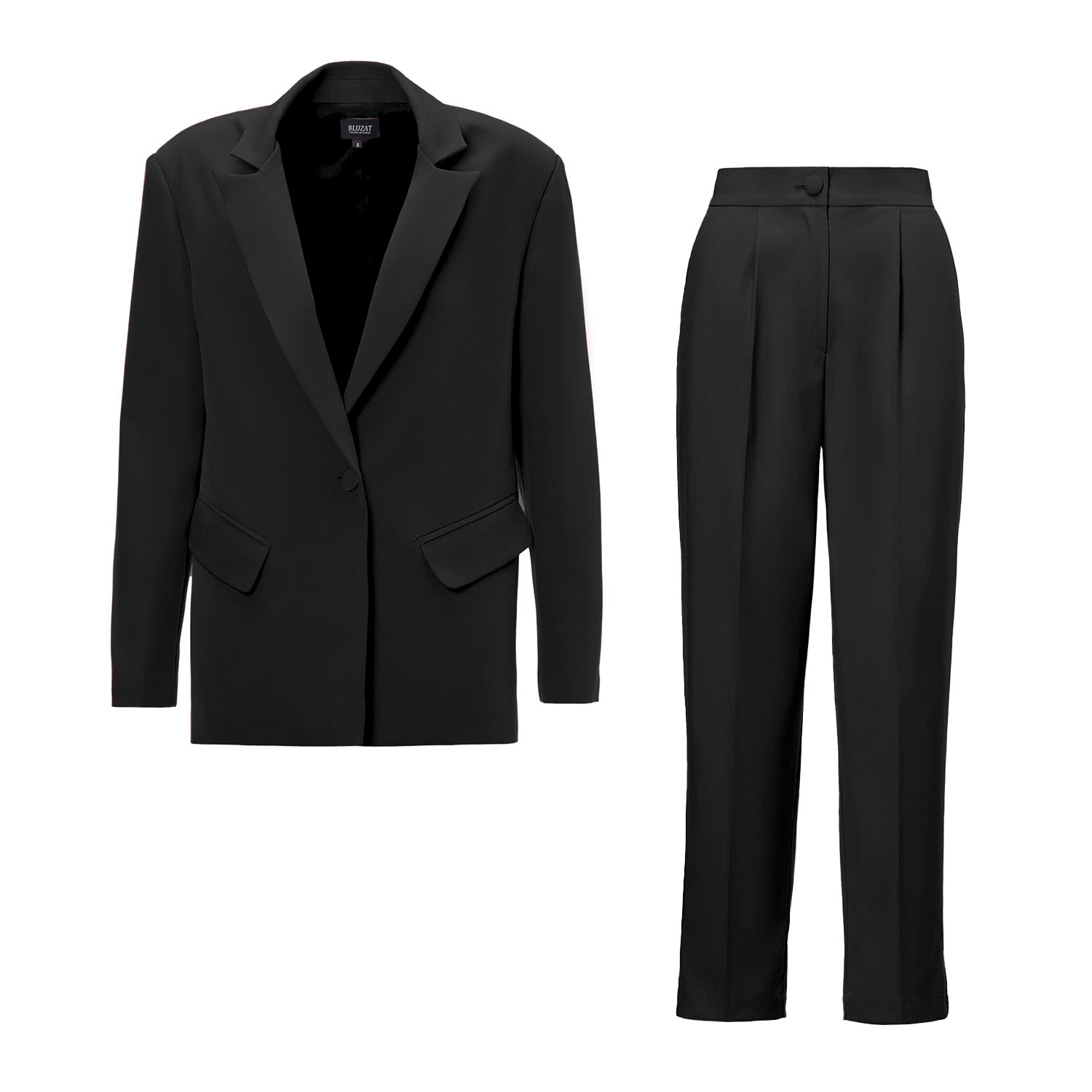 Black Suit With Regular Blazer And Cropped Trousers Large Bluzat