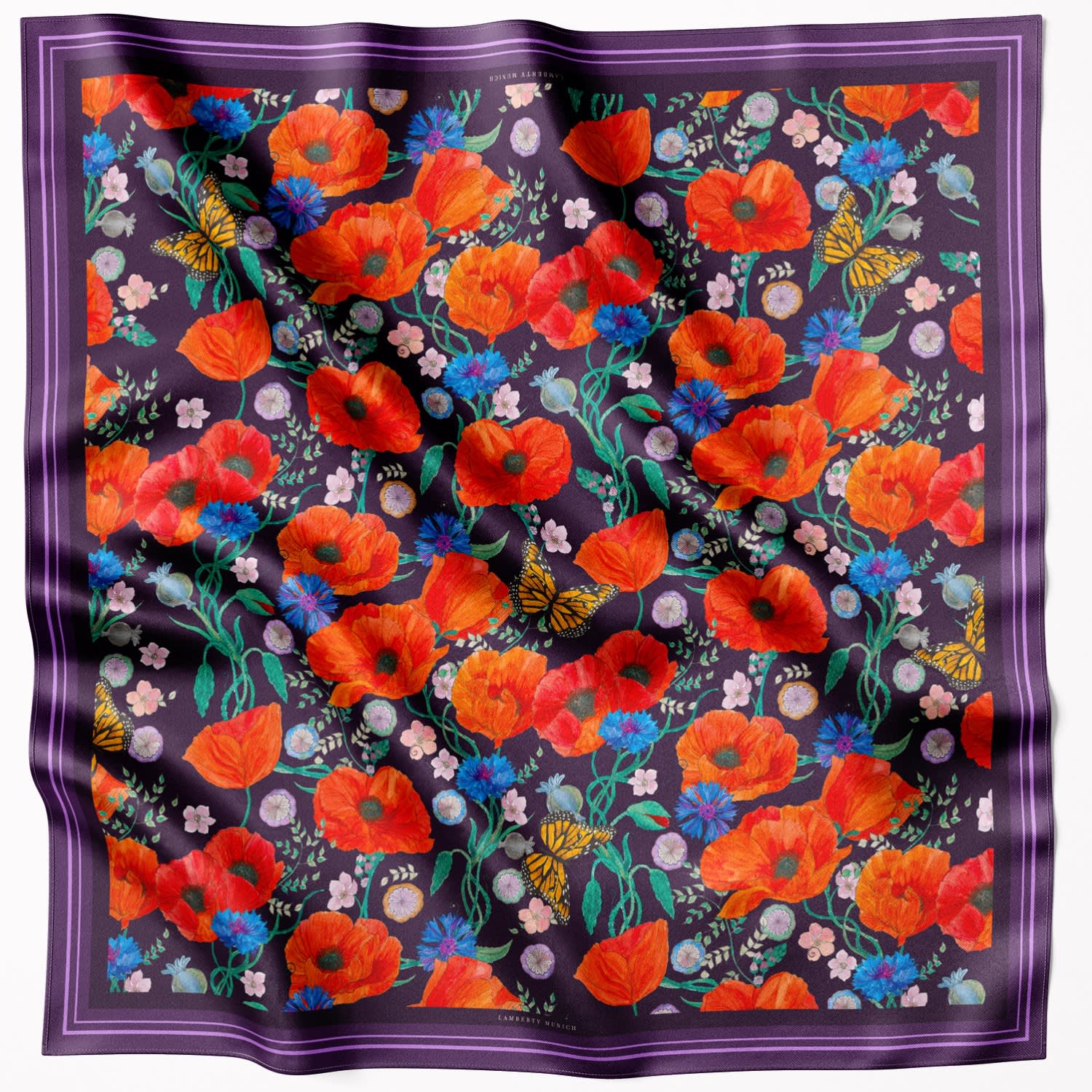 Lamberty Munich X Katchmagic London Women's Whispering Poppies Classic Silk Scarf In Red