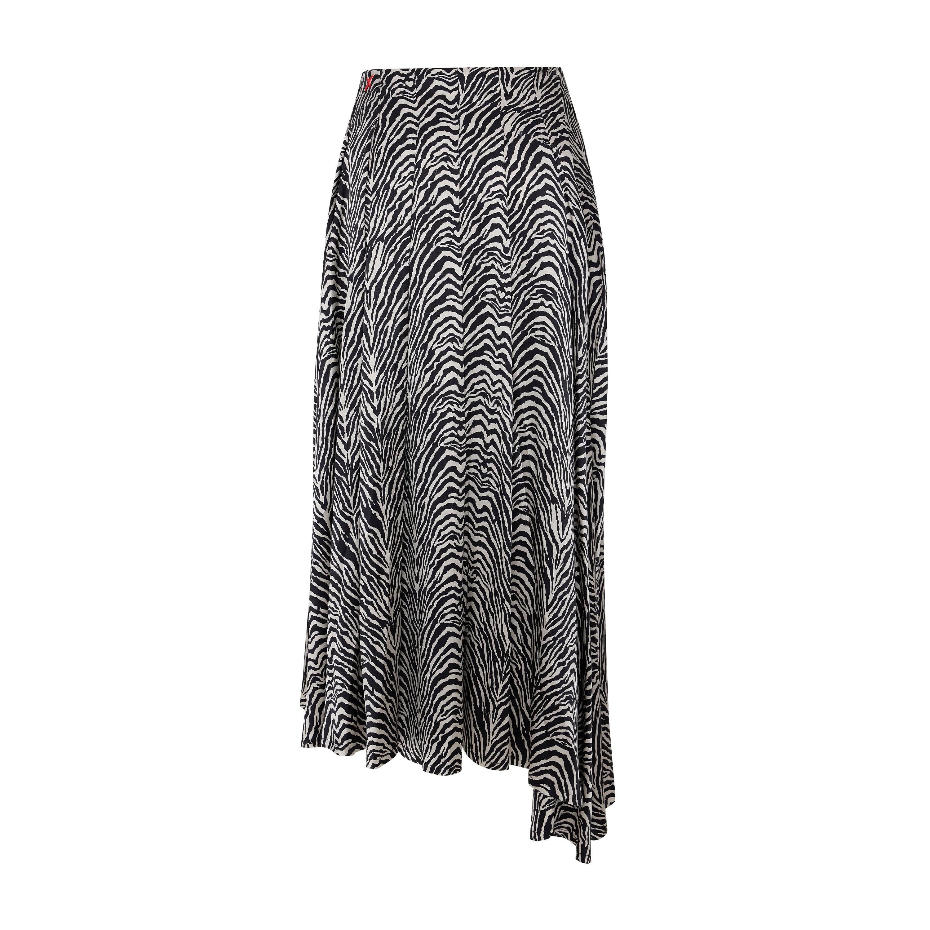 Pcfg Women's Black / White Pure Silk Zebra Long Skirt In Multi