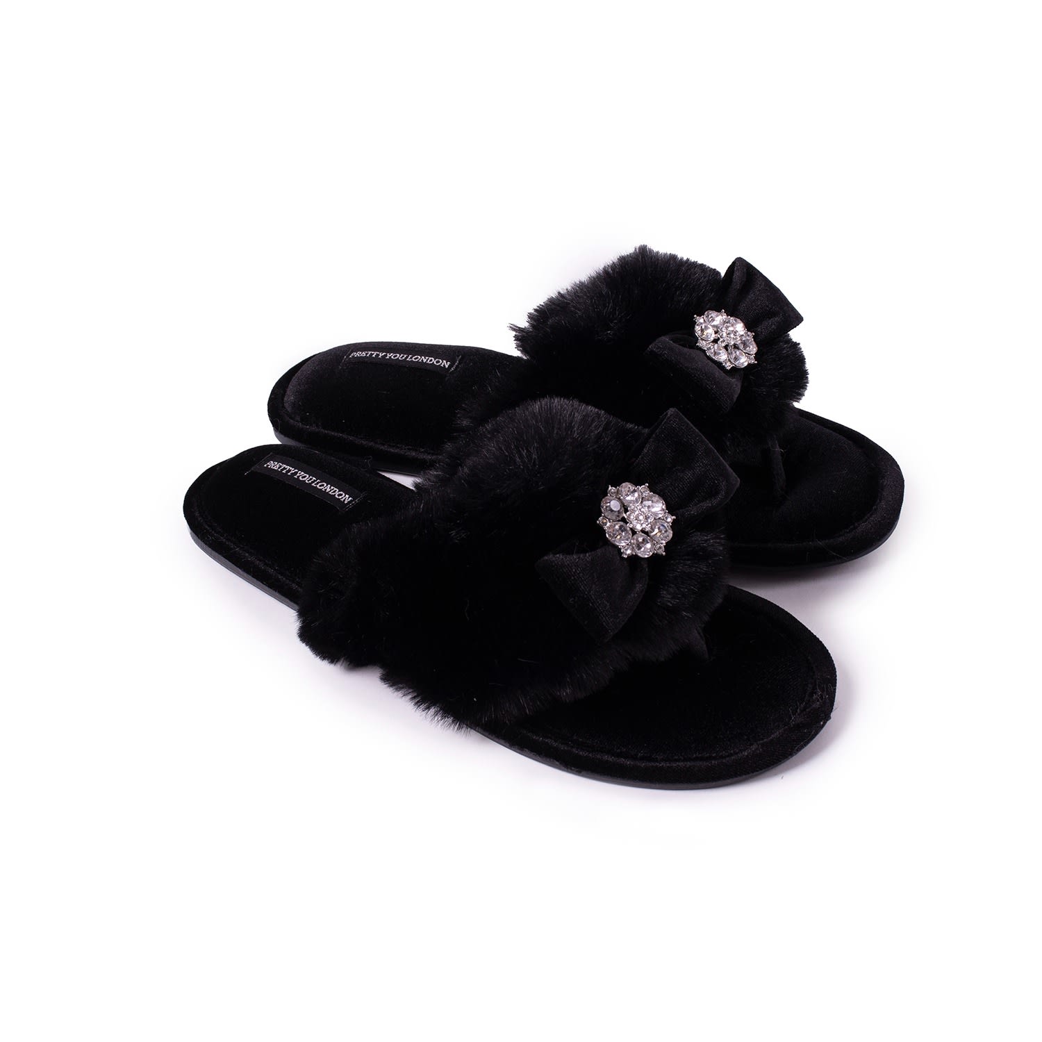 Pretty You Women's Amelie Toe Post Slipper With Diamante In Black