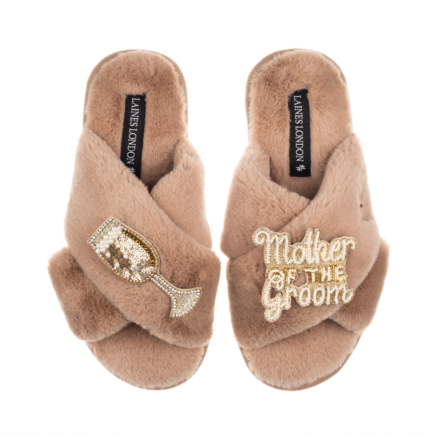 Laines London Women's Brown / Neutrals Classic Laines Slippers With Mother Of The Groom Brooches - Toffee In Brown