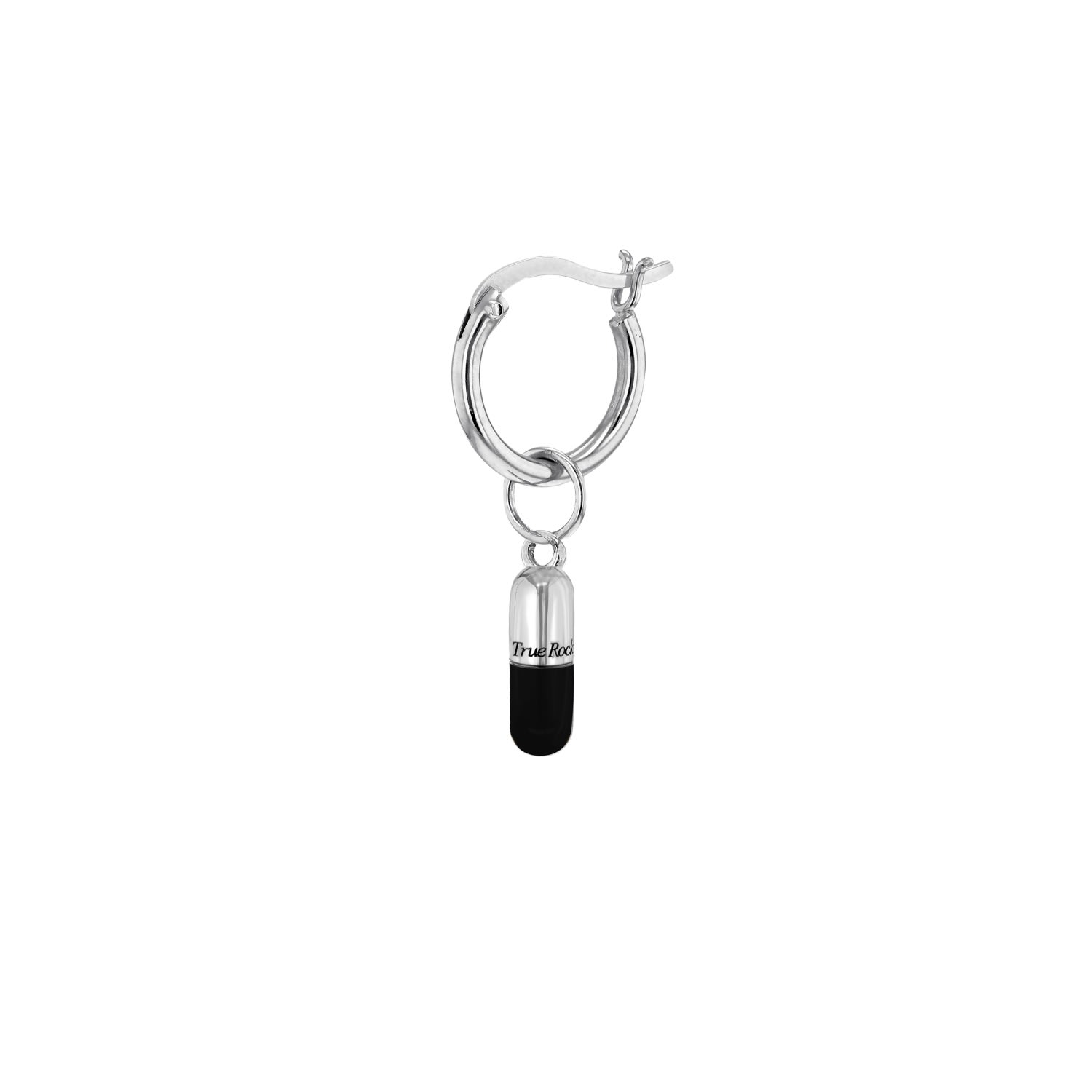 Men’s Black / Silver Black Enamel & Sterling Silver Mini Pill Charm On Silver Hoop True Rocks