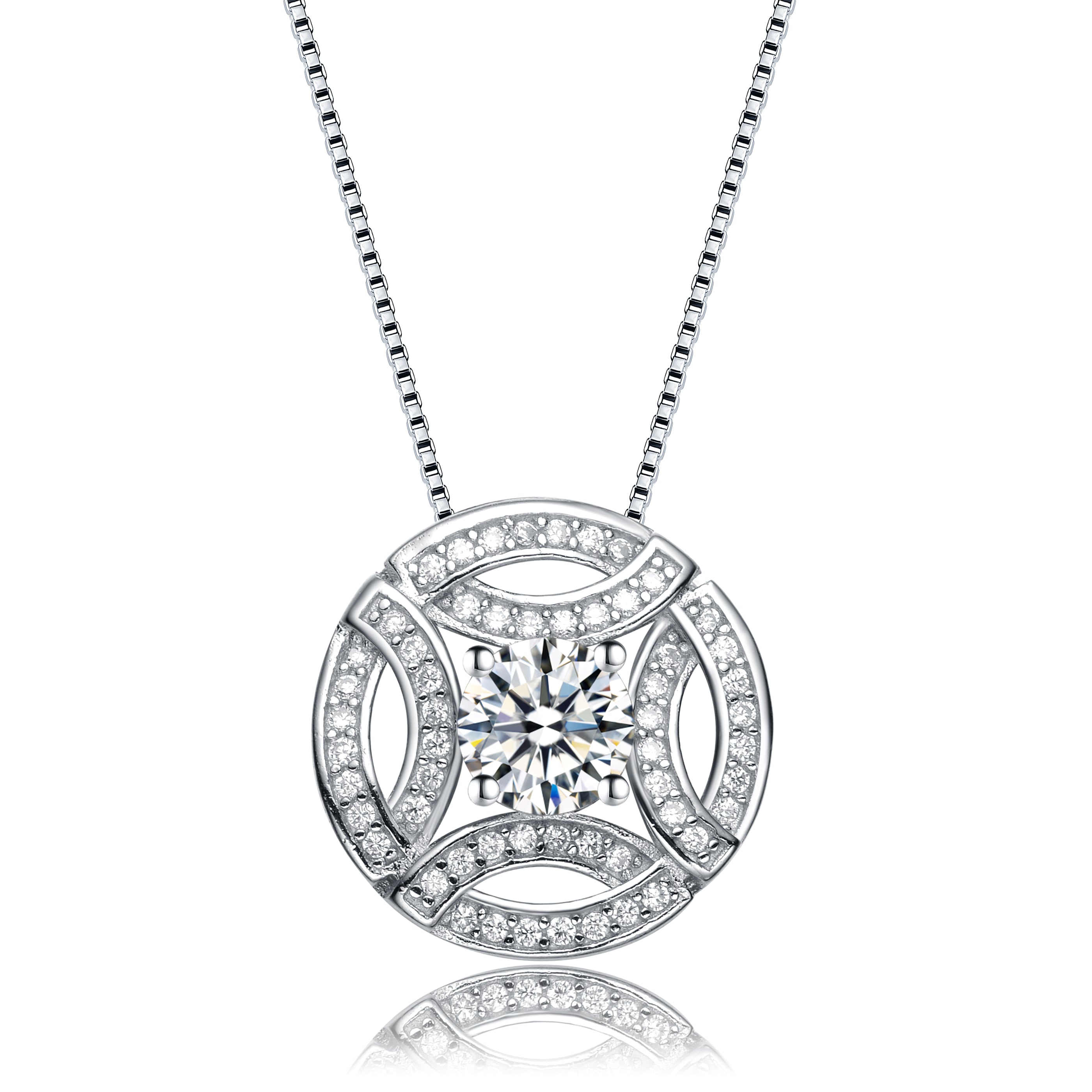 Genevive Jewelry Women's White / Silver Cz White Cubic Zirconia Accent Round Pendant Necklace In Multi