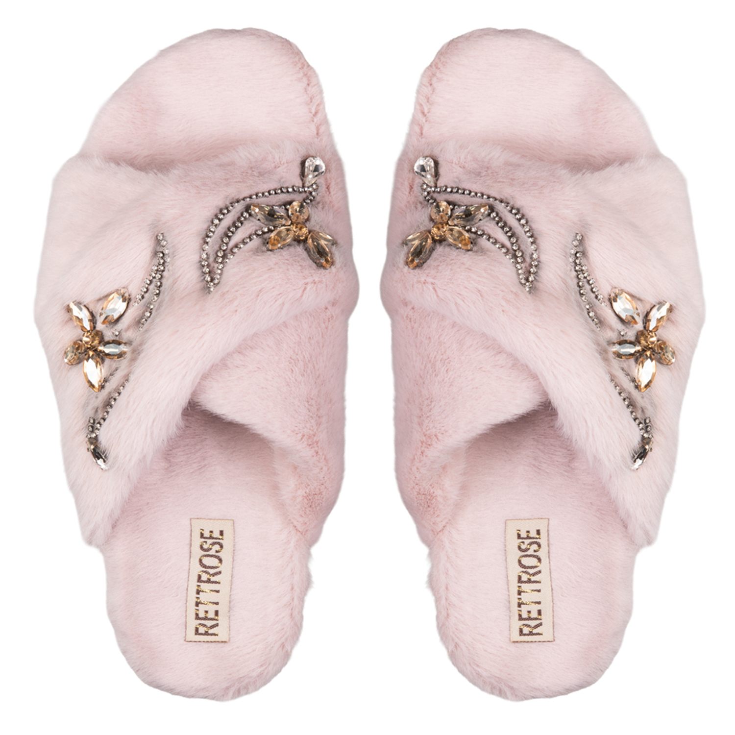 Rettrose Women's Zoey Dusky Pink Luxury Plush Diamanté Embellished Handmade Slipper In Pink